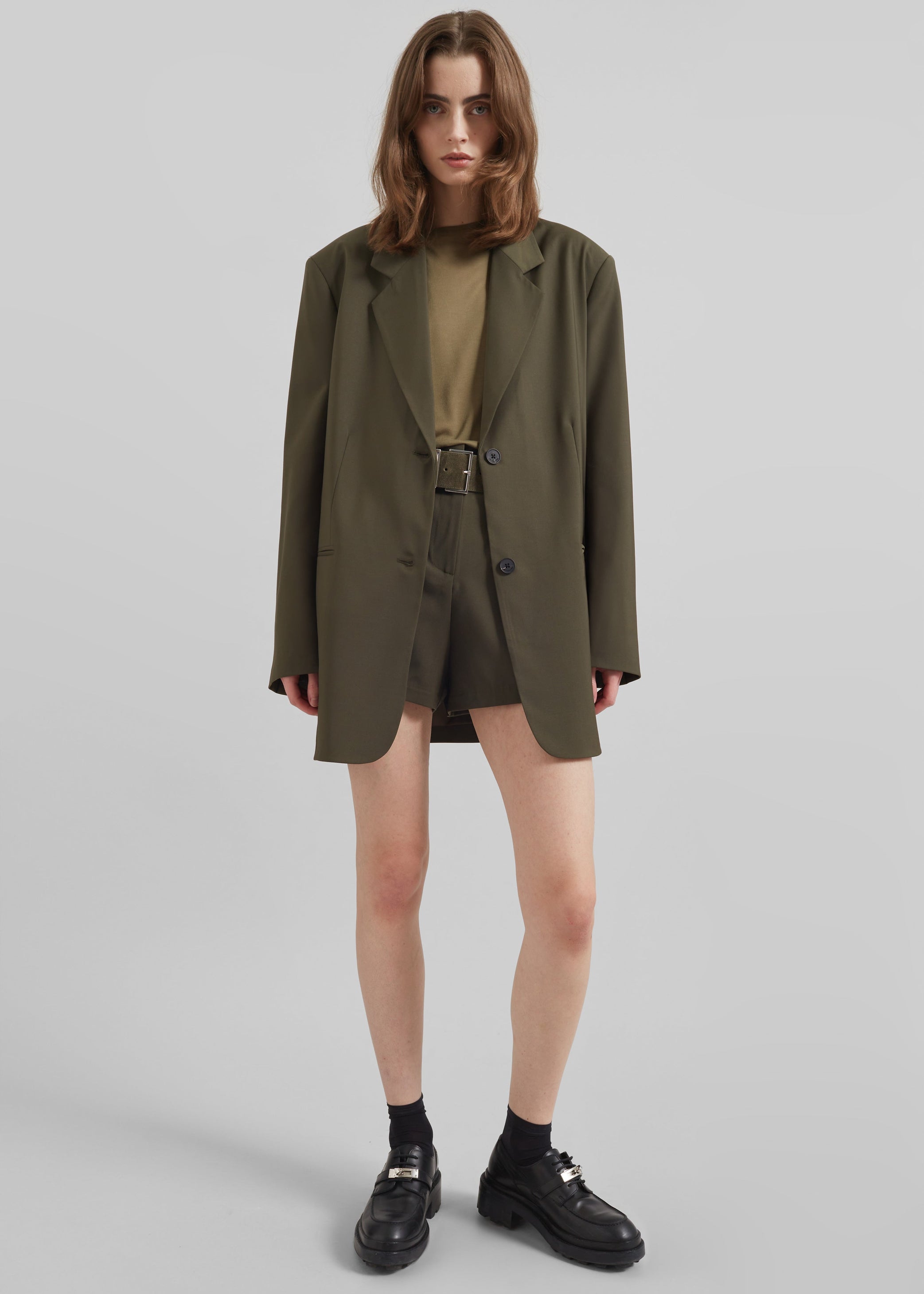 Shop the look image for Lise Wool Blend Shorts - Khaki