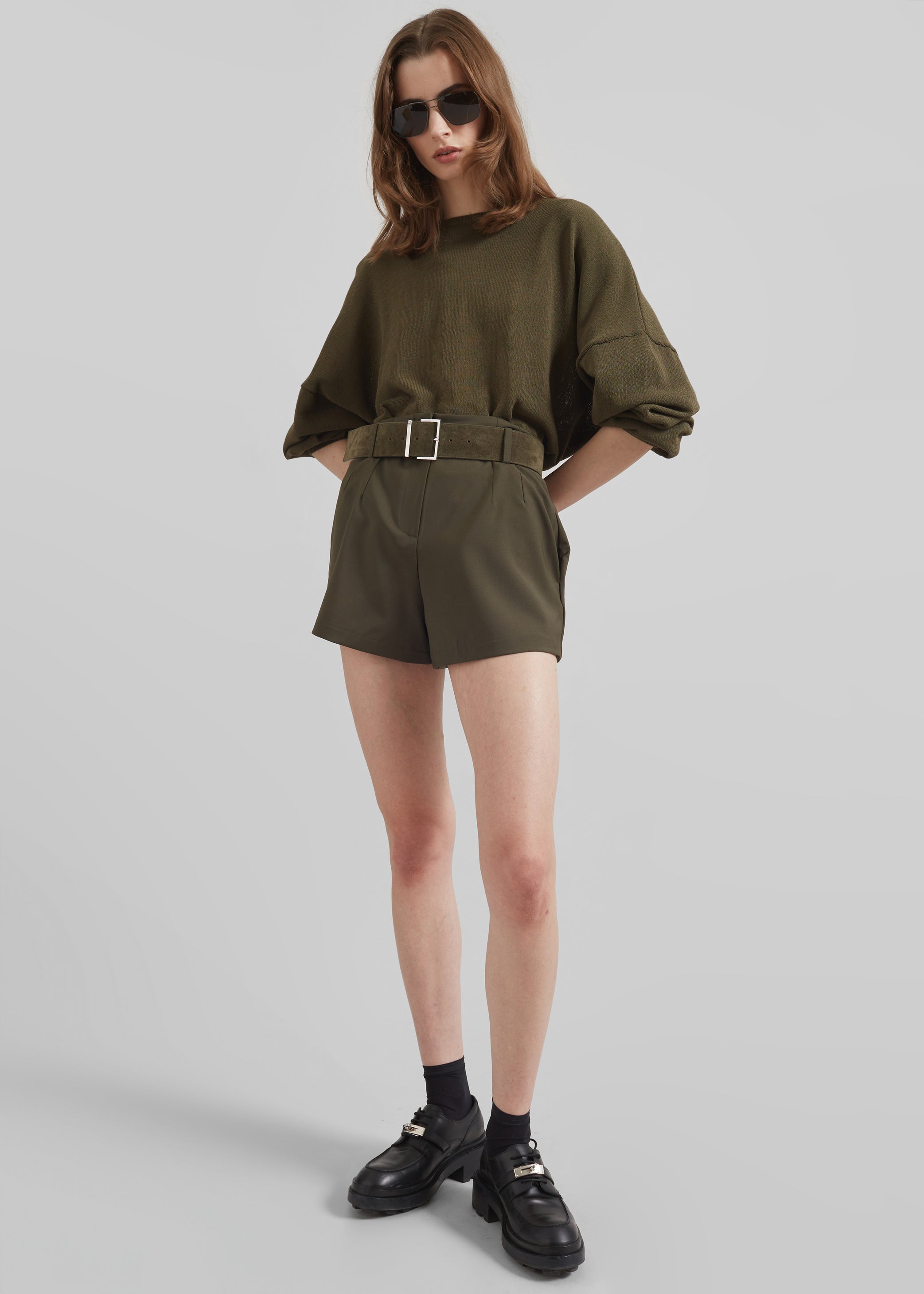 Shop the look image for Lise Wool Blend Shorts - Khaki