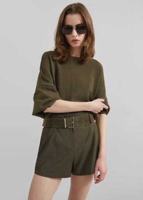 Lise Wool Blend Shorts - Khaki