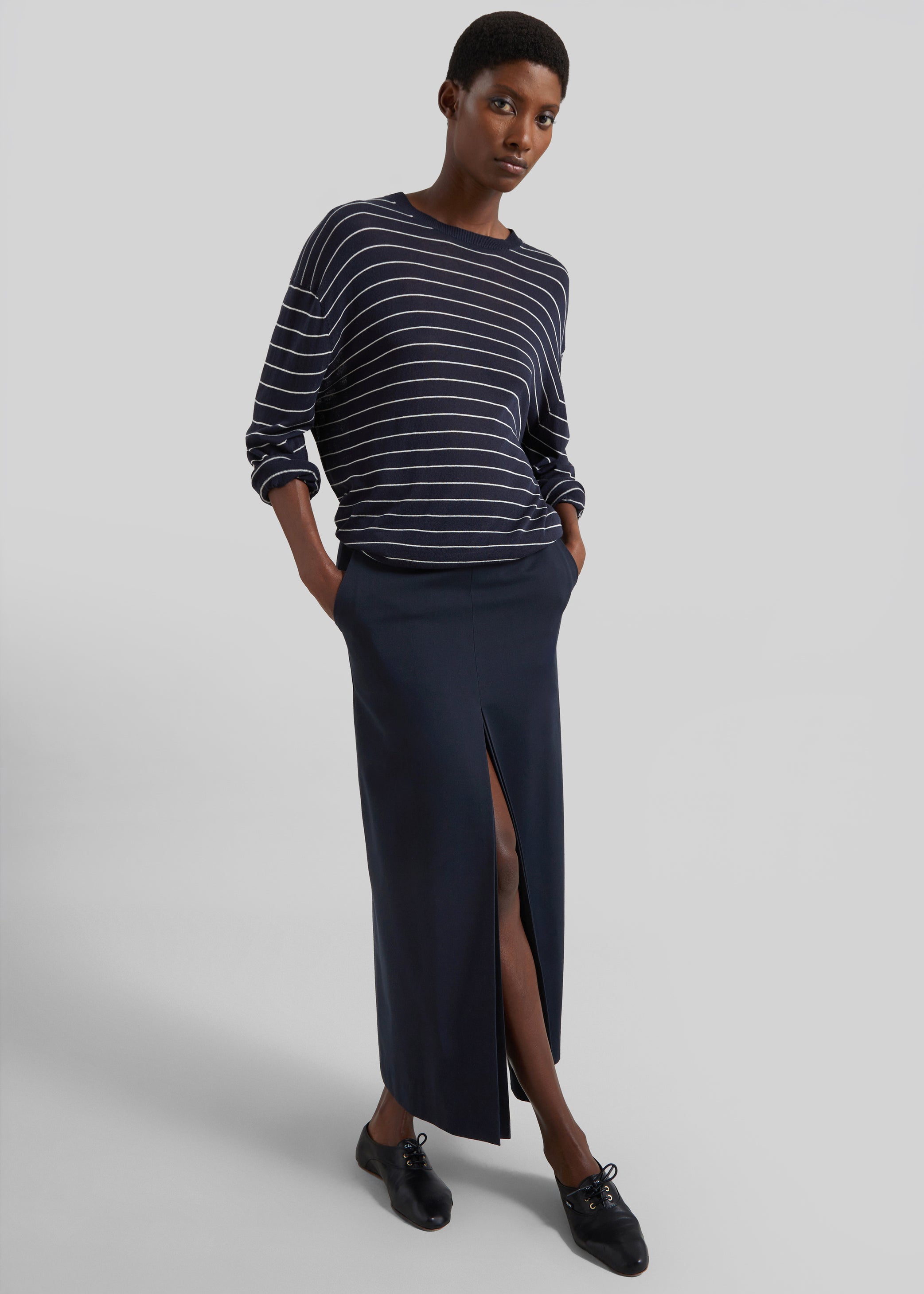 Shop the look image for Lisle Front Slit Pencil Skirt - Navy