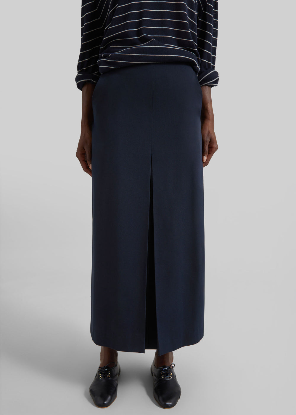 Lisle Front Slit Pencil Skirt - Navy - 1