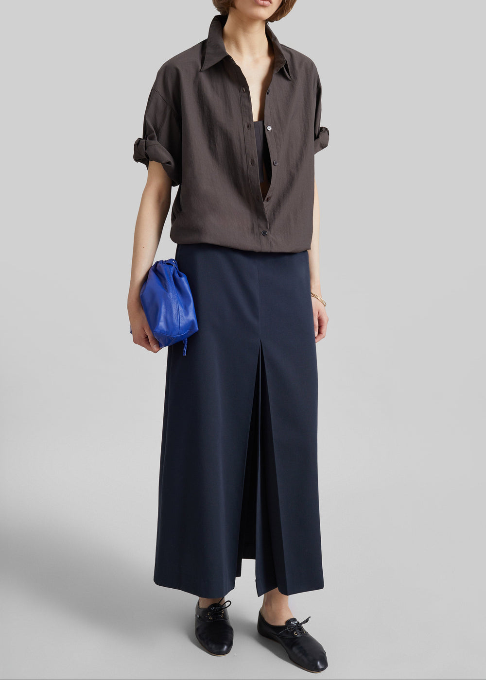 Lisle Front Slit Pencil Skirt - Navy - 1
