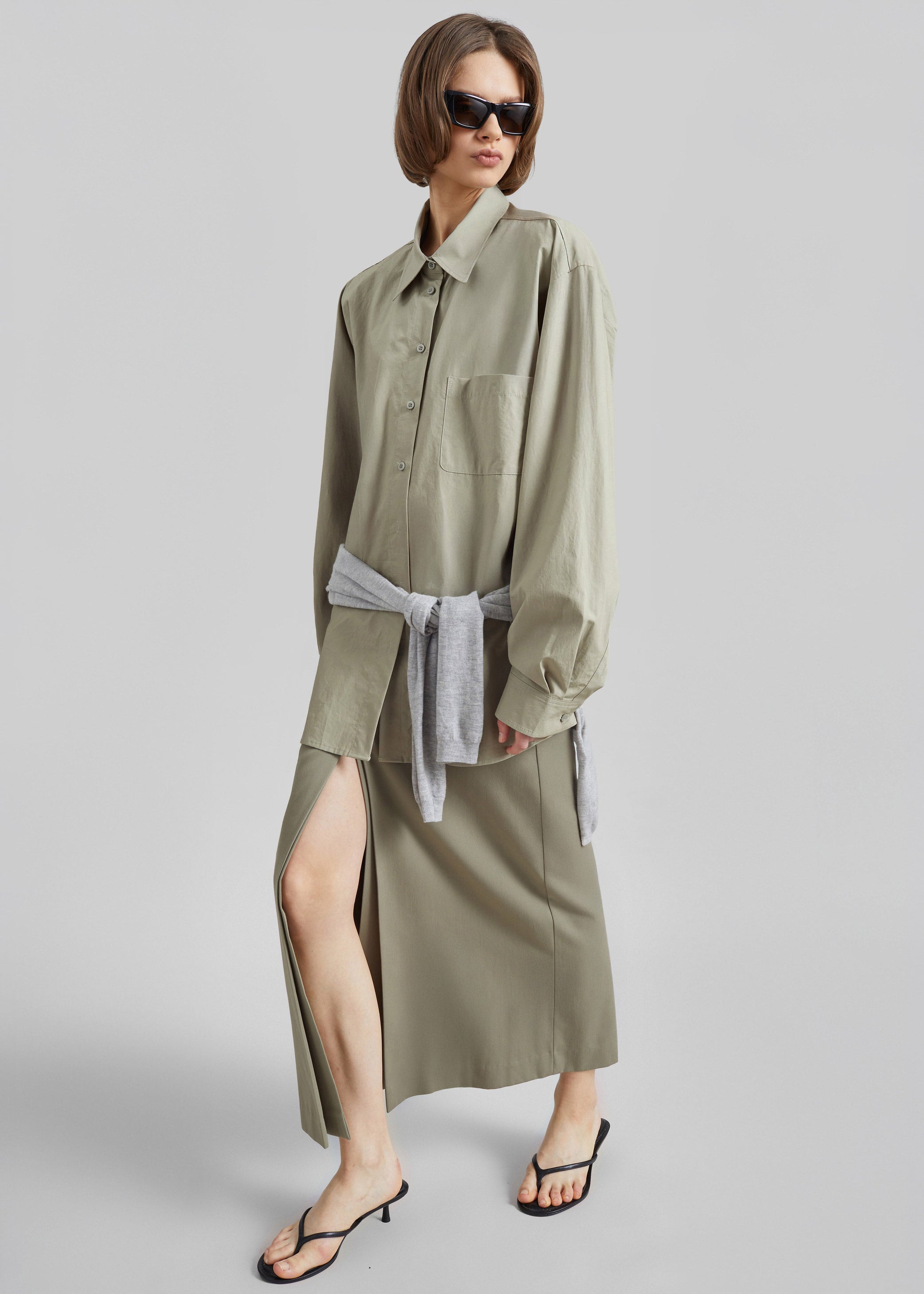 Shop the look image for Lisle Front Slit Pencil Skirt - Pale Olive