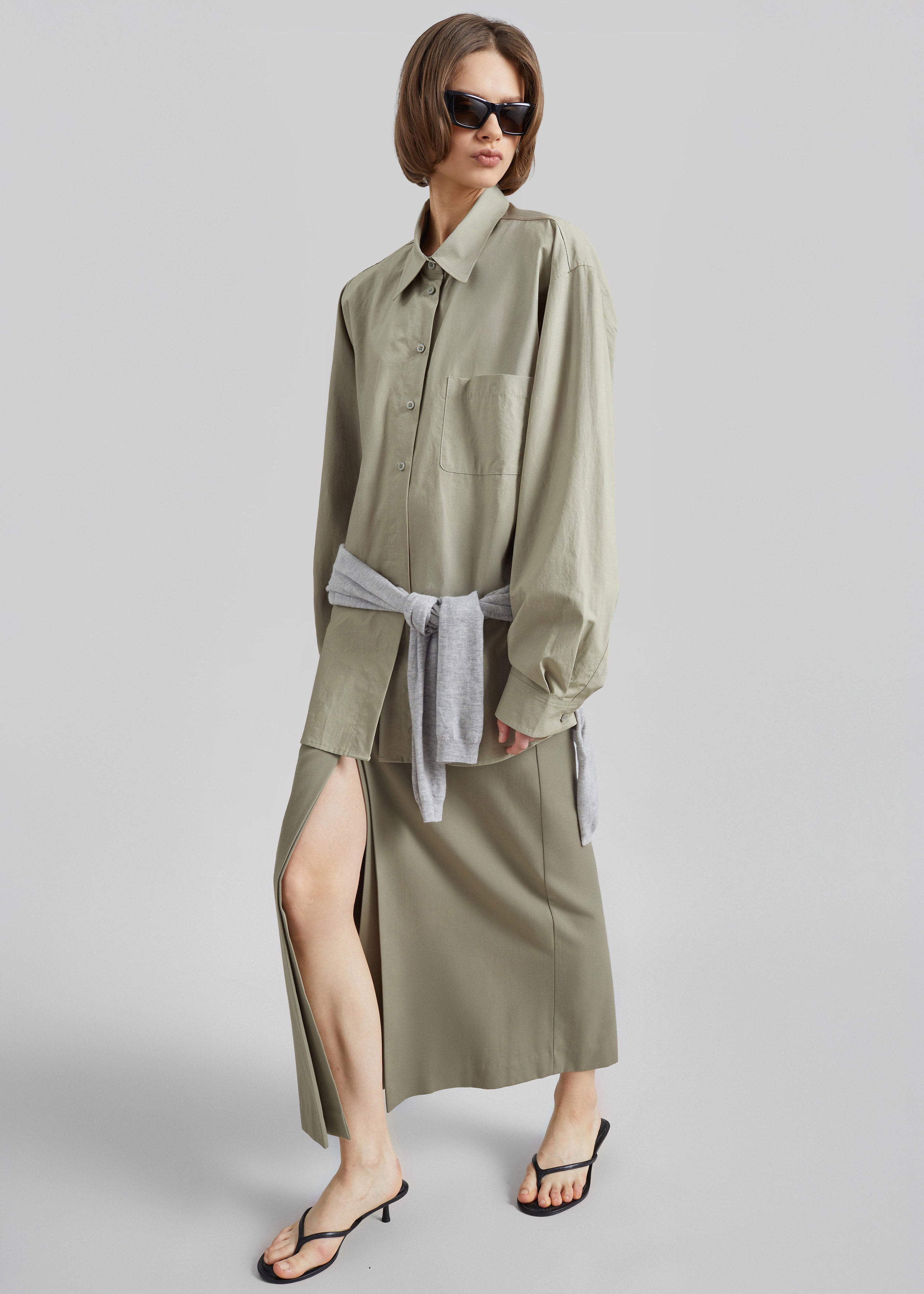 Lisle Front Slit Pencil Skirt - Pale Olive - 1