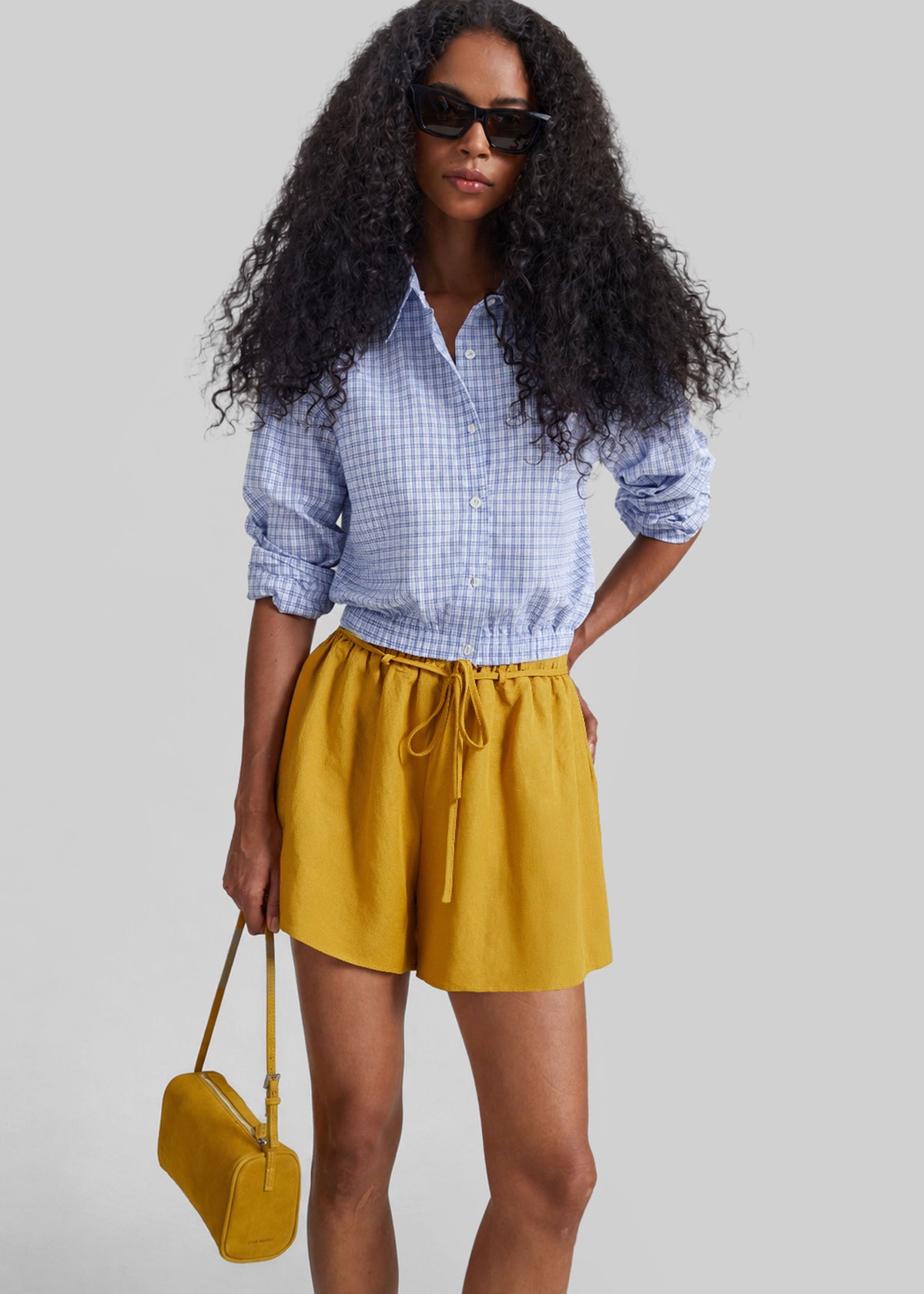 Lison Cropped Shirt - Blue Plaid - 1