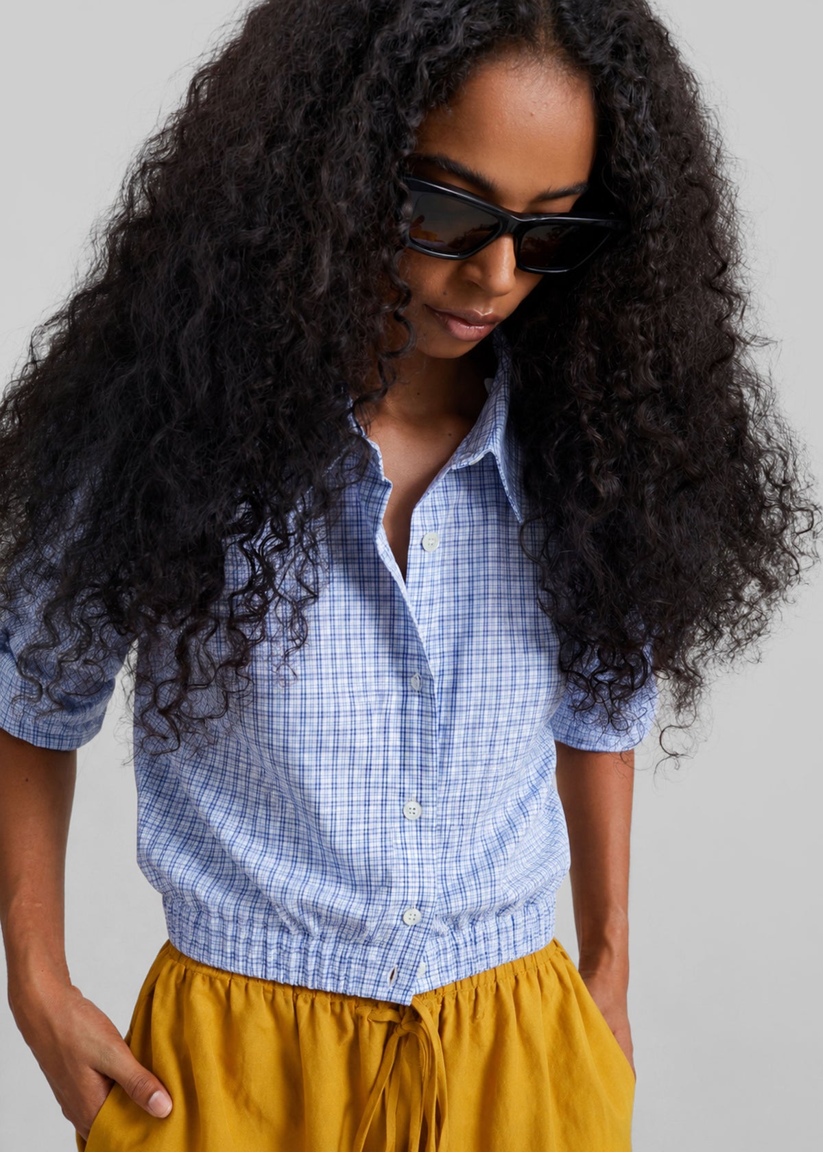 Lison Cropped Shirt - Blue Plaid - 2