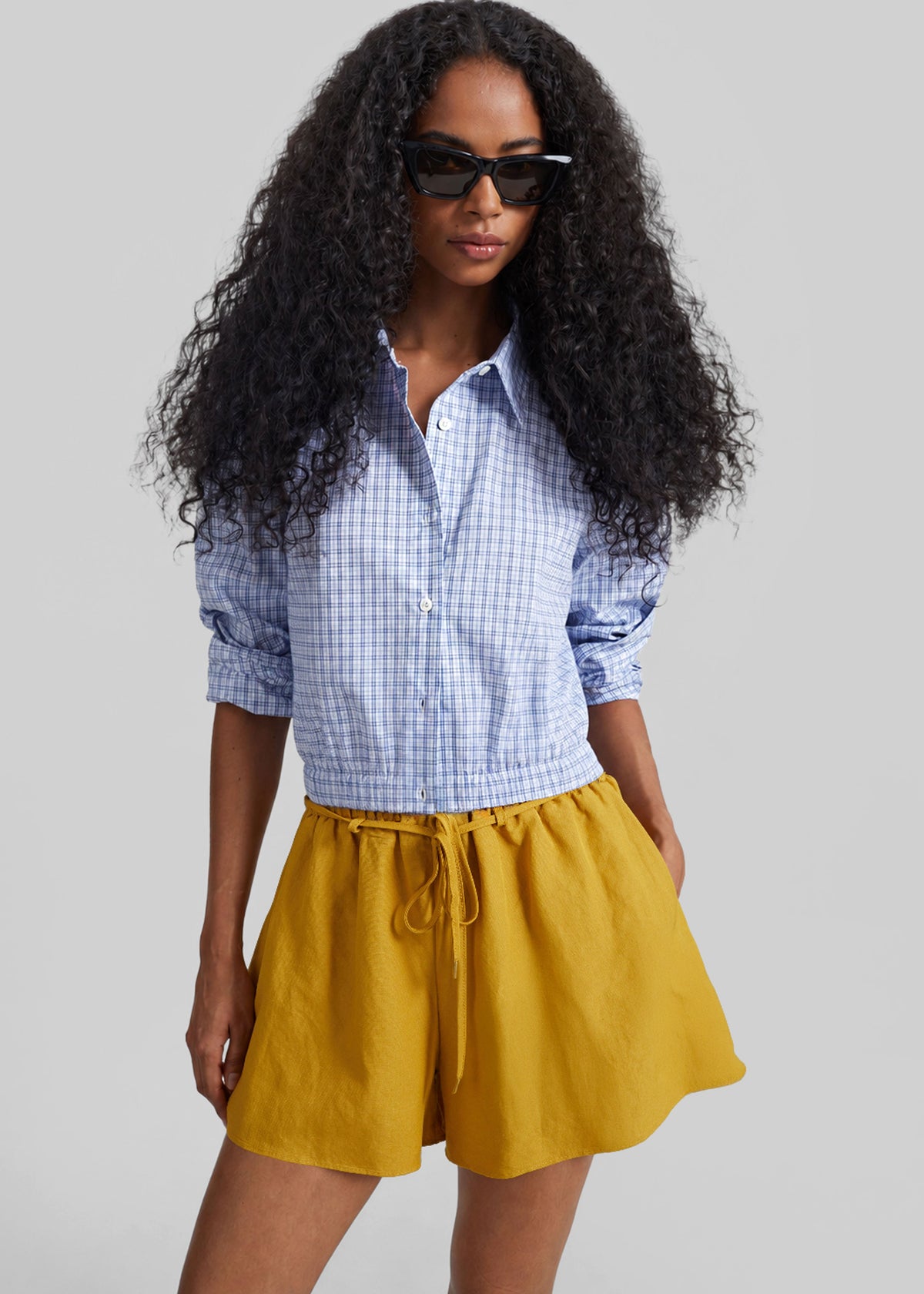Lison Cropped Shirt - Blue Plaid - 4