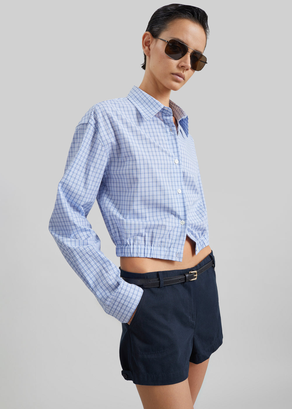 Lison Cropped Shirt - Blue Plaid - 1