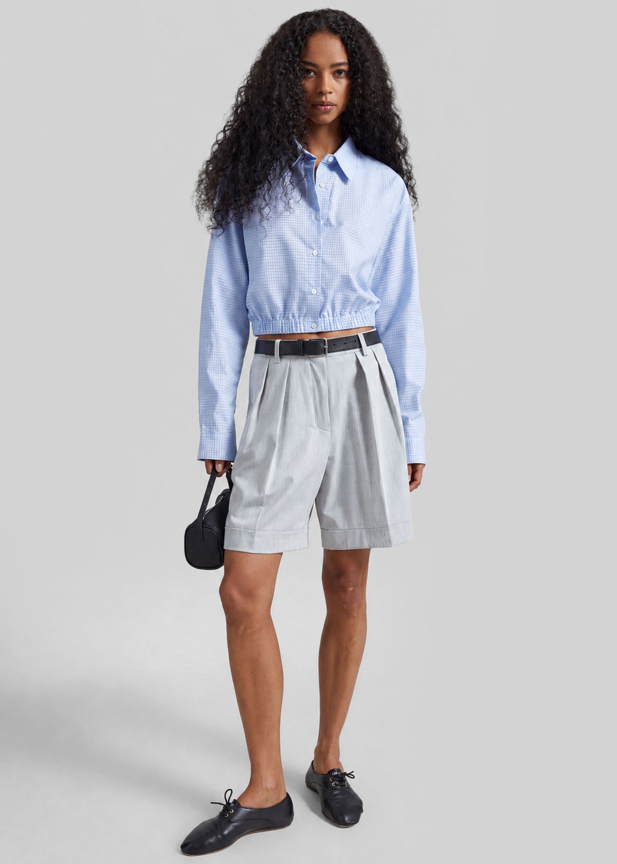 Lison Cropped Shirt - Checked Blue - 4