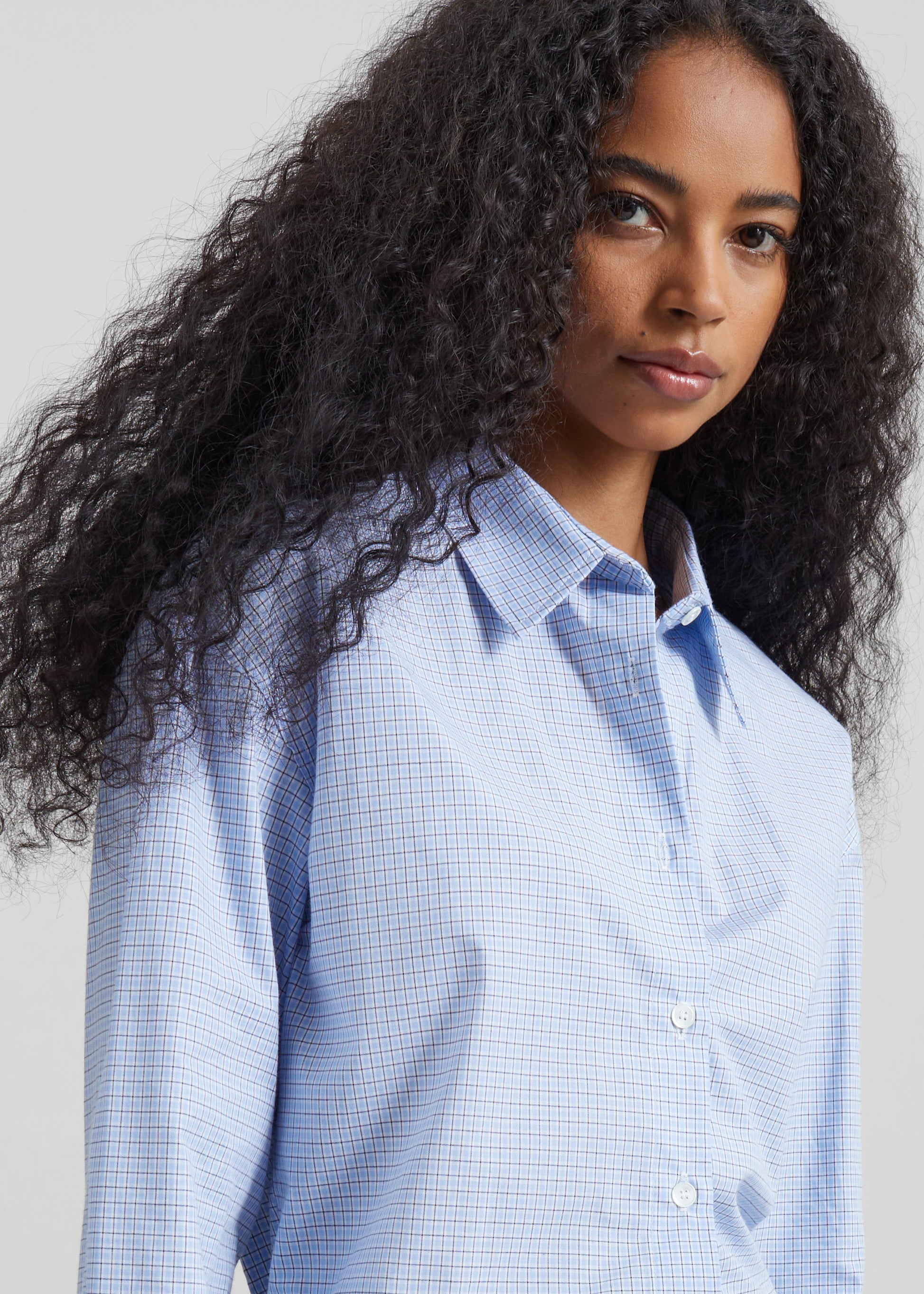 Lison Cropped Shirt - Checked Blue - 2