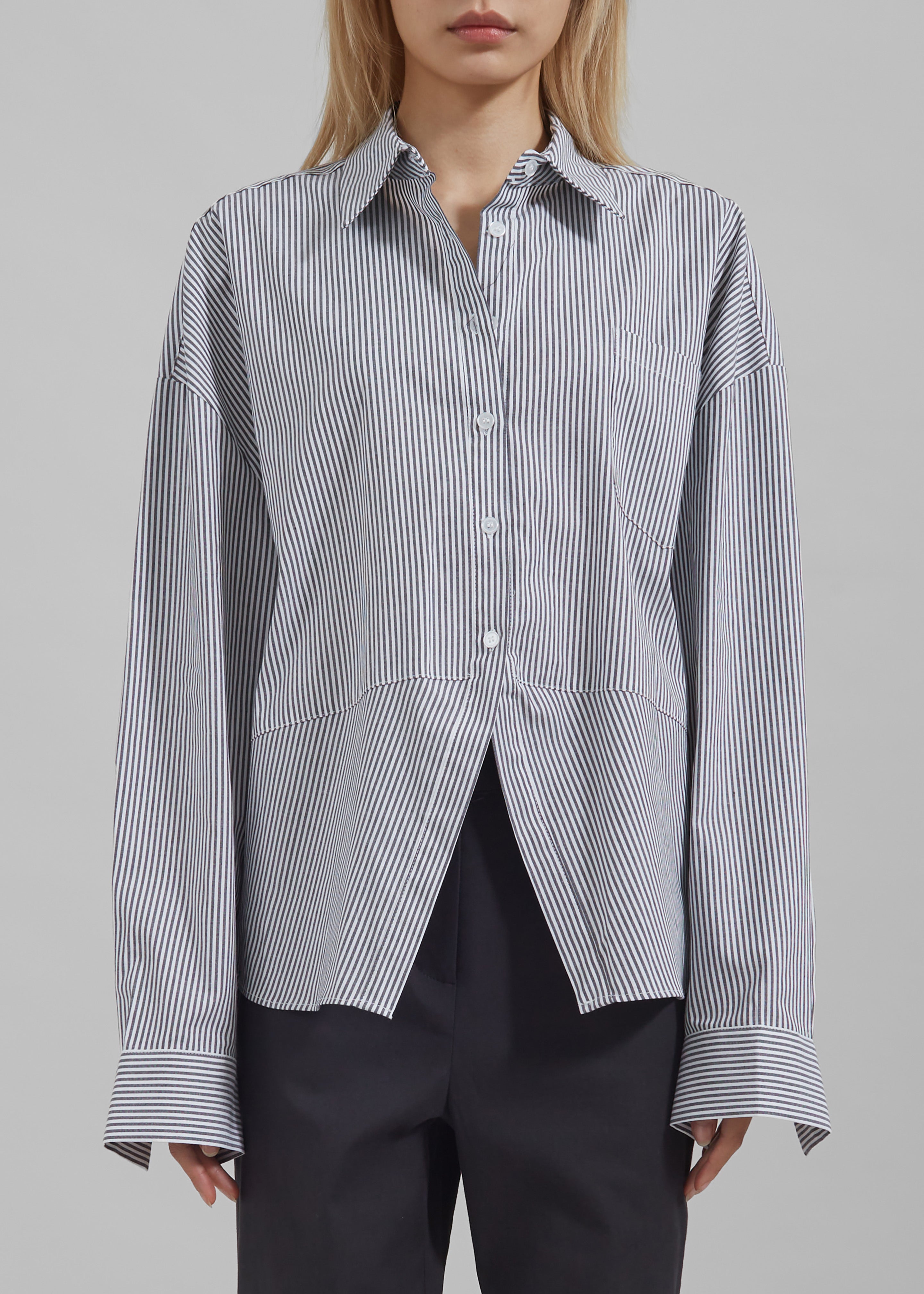 Liv Button Up Shirt - Black/White Stripe - 5