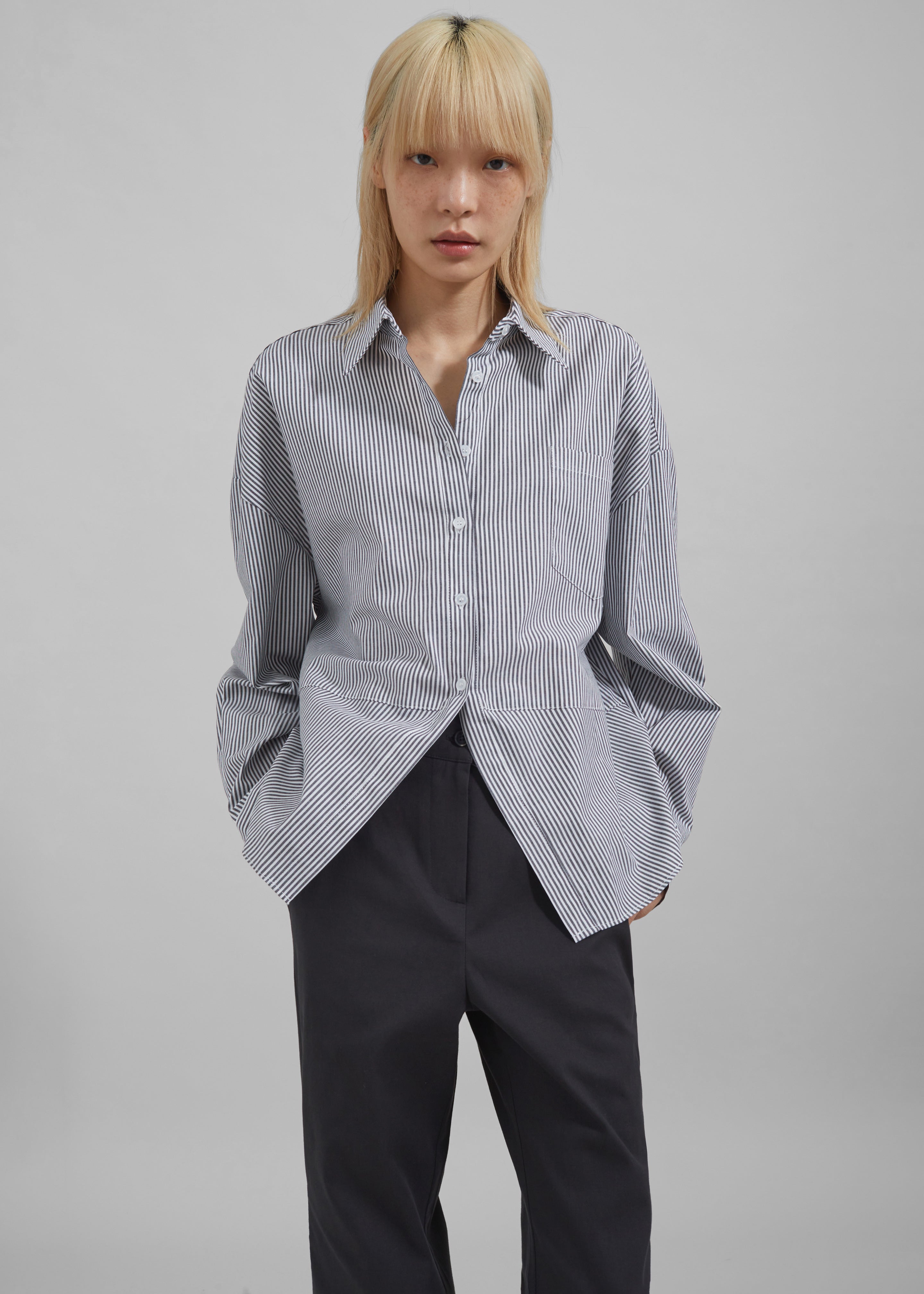 Liv Button Up Shirt - Black/White Stripe - 1