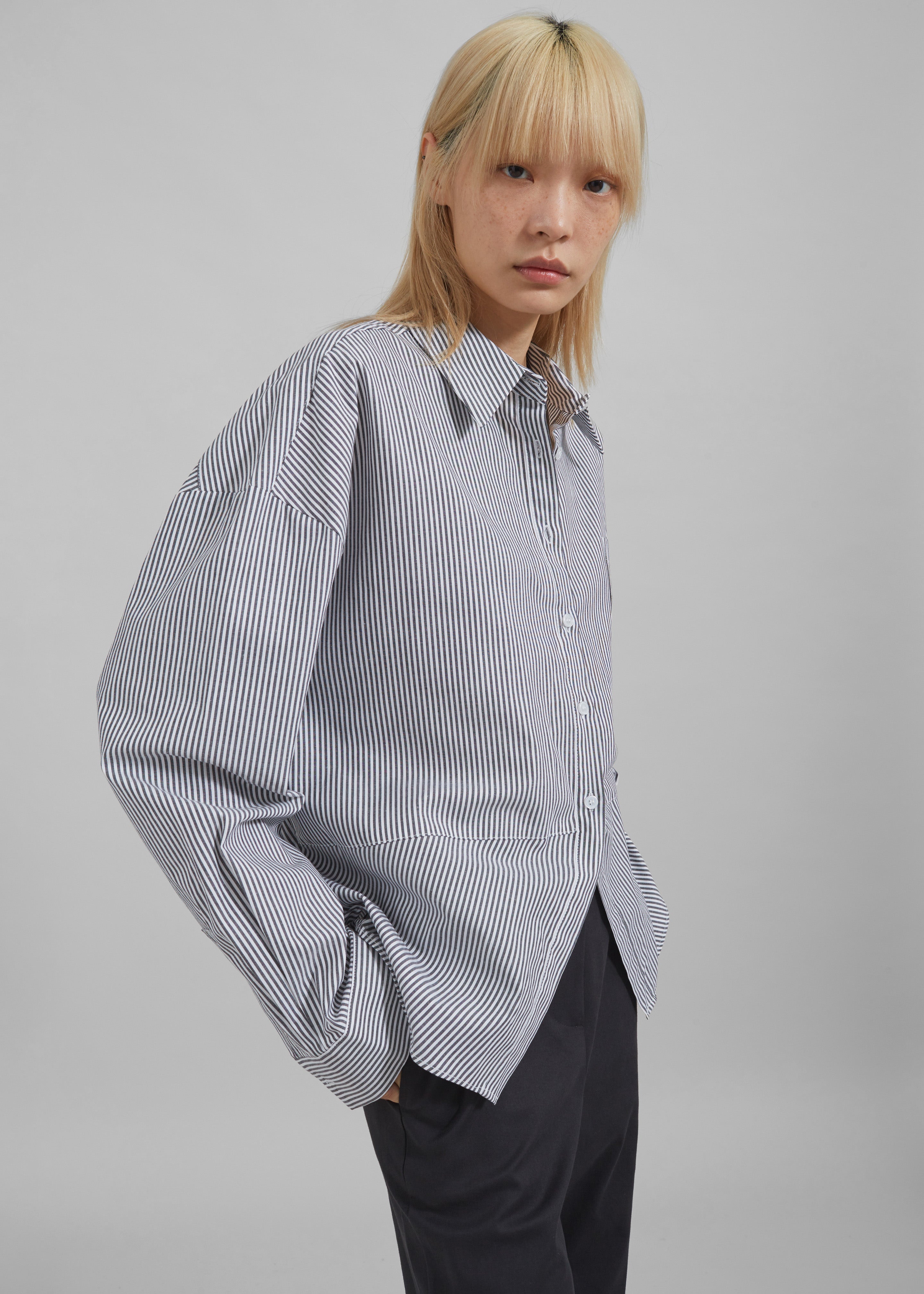 Liv Button Up Shirt - Black/White Stripe - 3