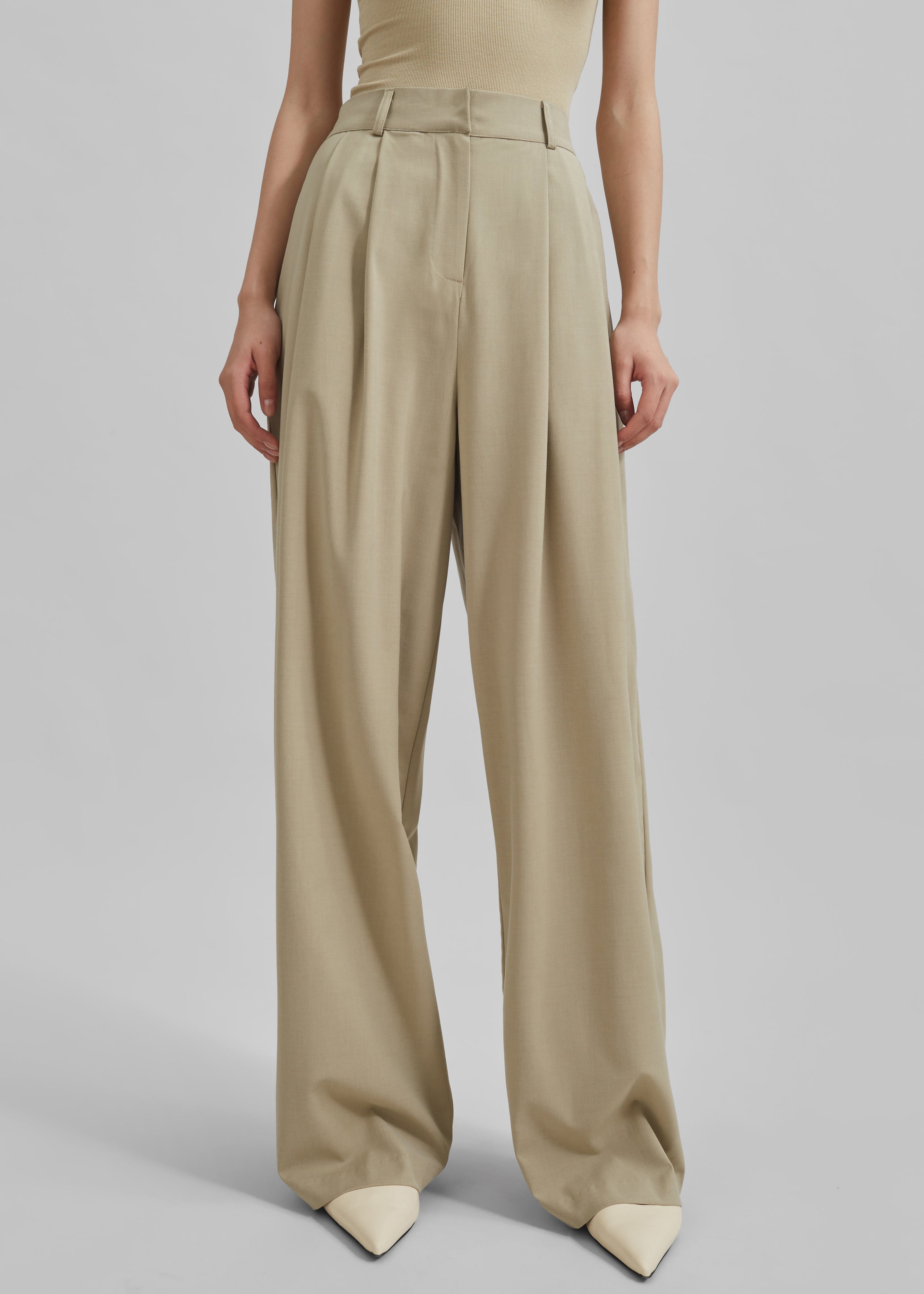 Livvy Pleated Trousers - Beige - 1