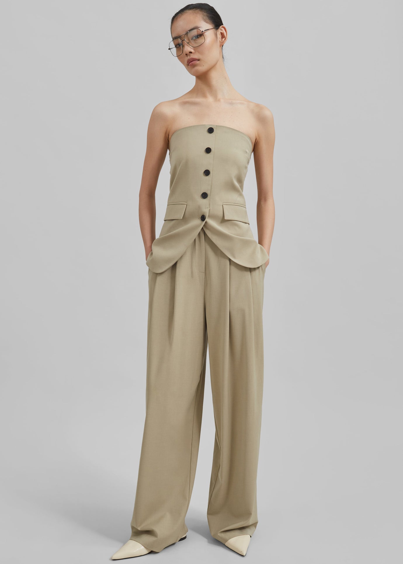 Livvy Pleated Trousers - Beige - 1