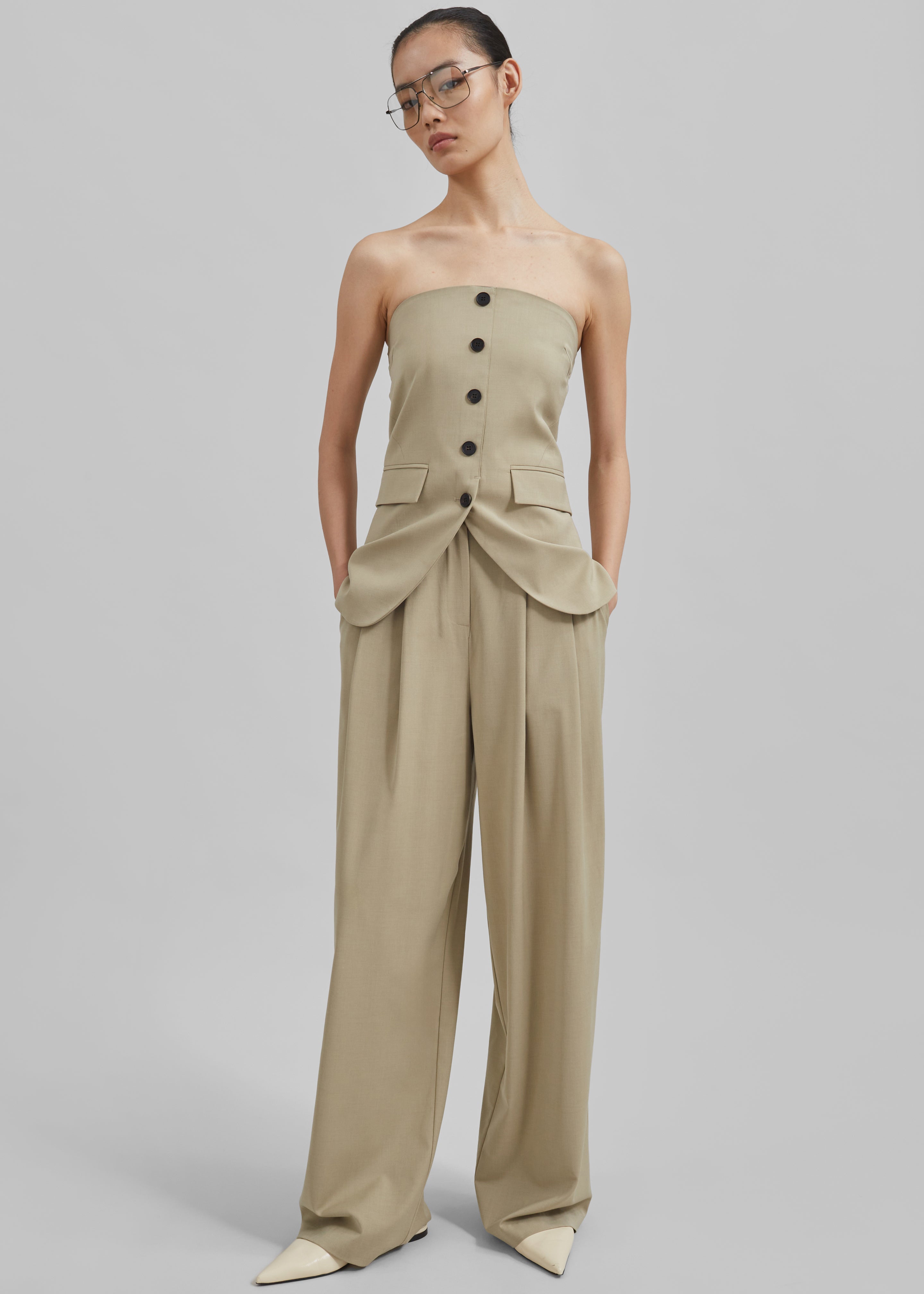 Livvy Pleated Trousers - Beige - 2