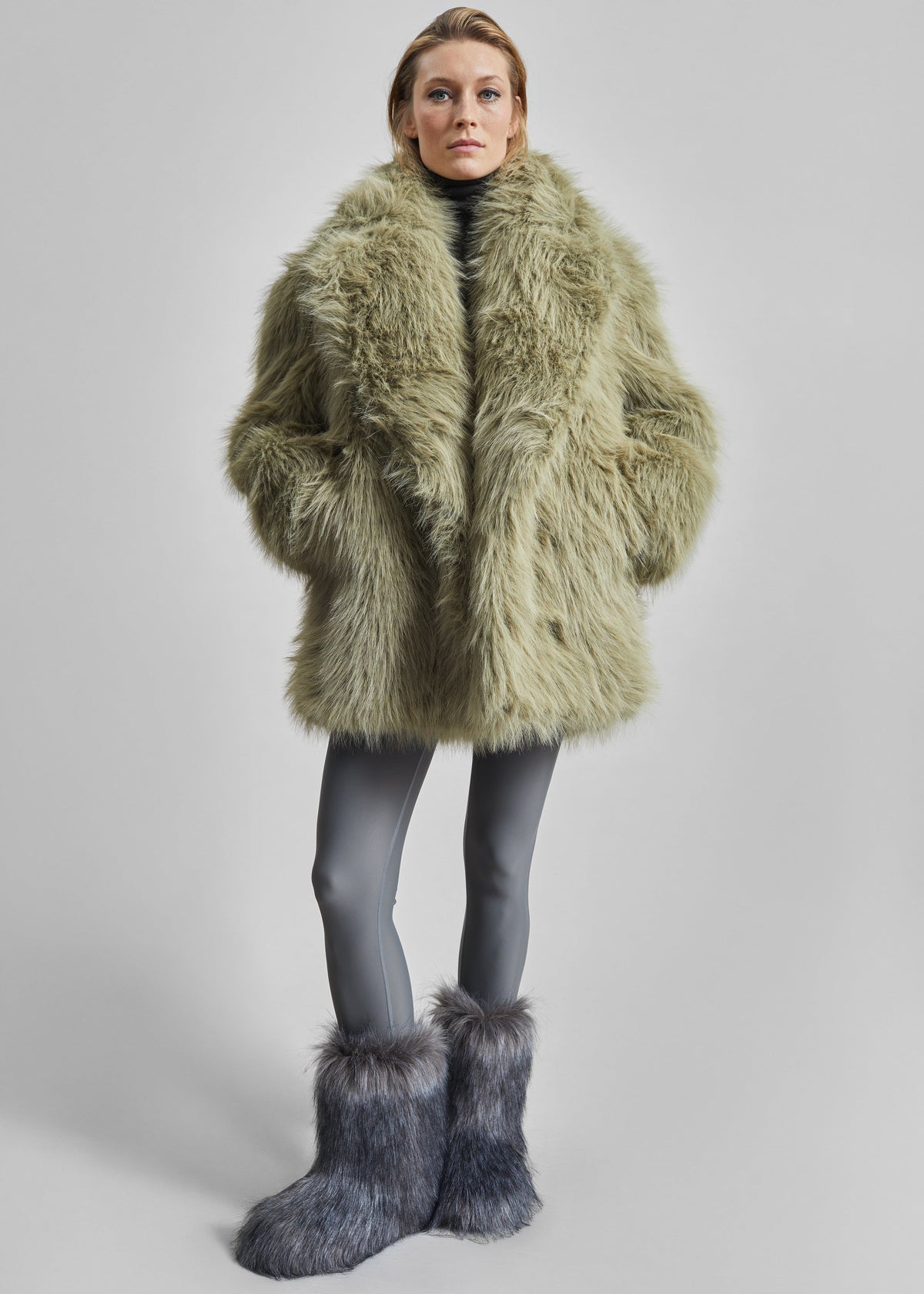 Liza Short Faux Fur Coat - Sage - 4
