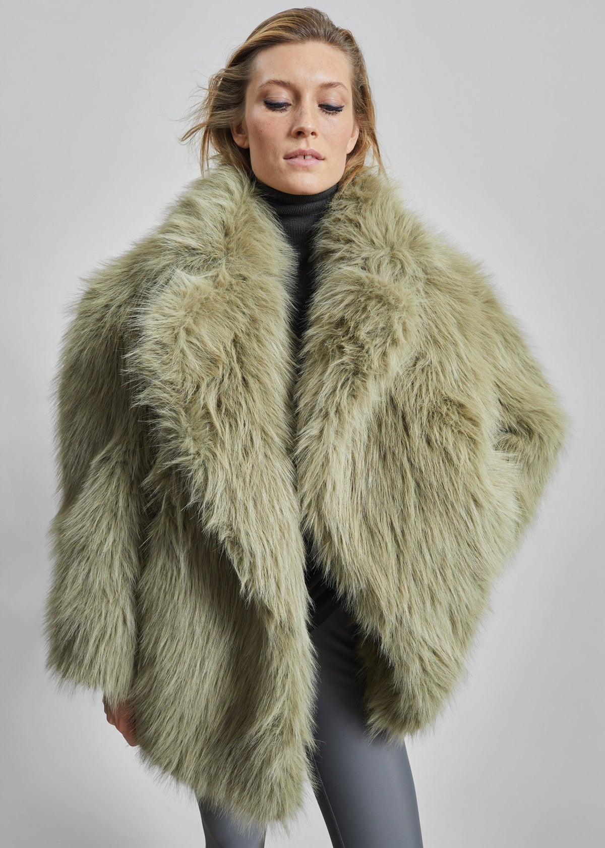 Liza Short Faux Fur Coat - Sage - 1