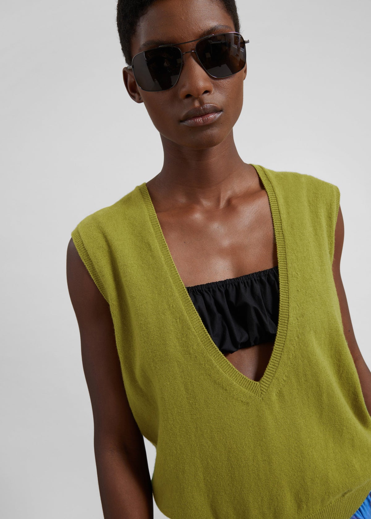 Lizan Deep V Neck Knit Vest - Chartreuse