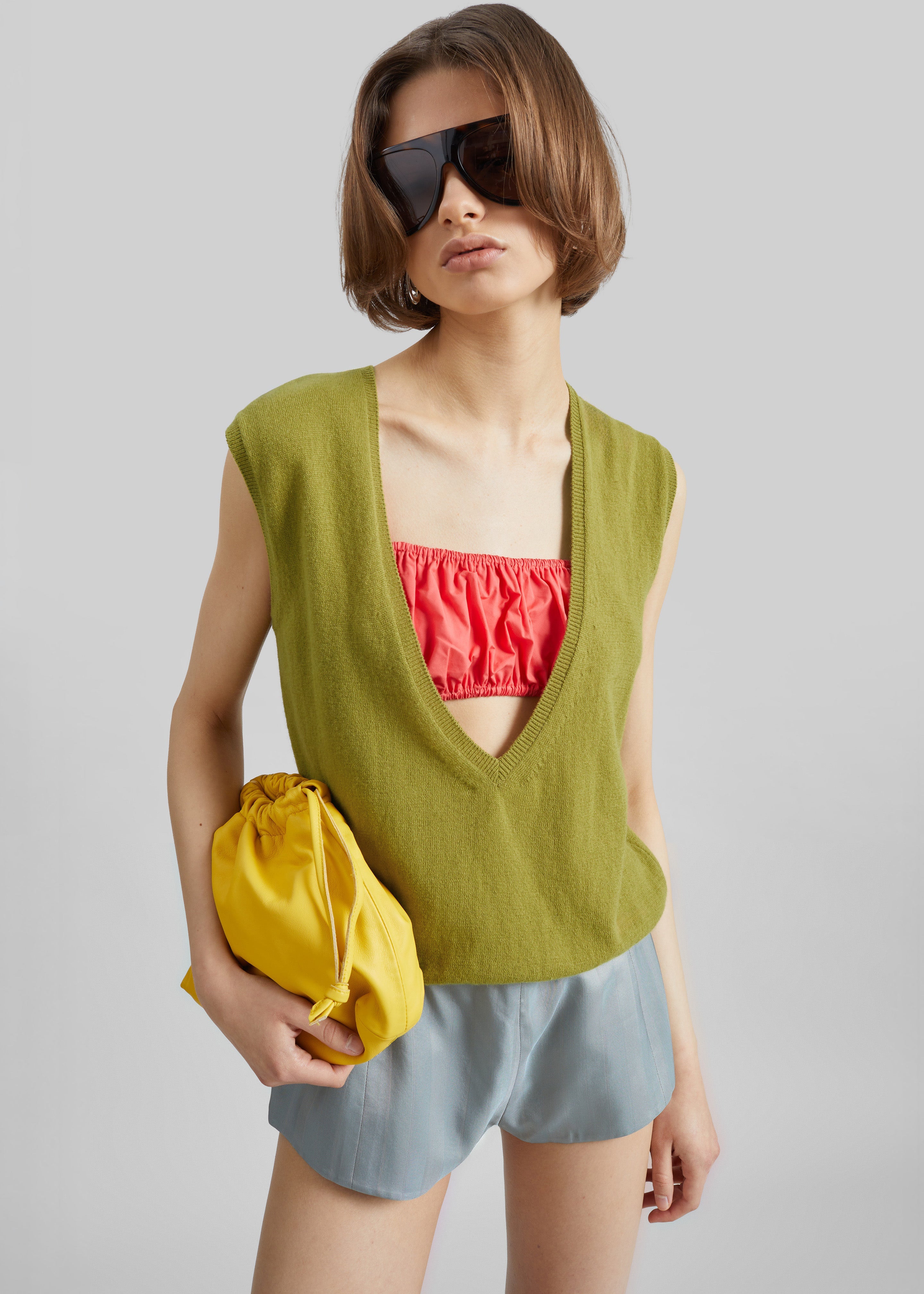 Lizan Deep V Neck Knit Vest - Chartreuse