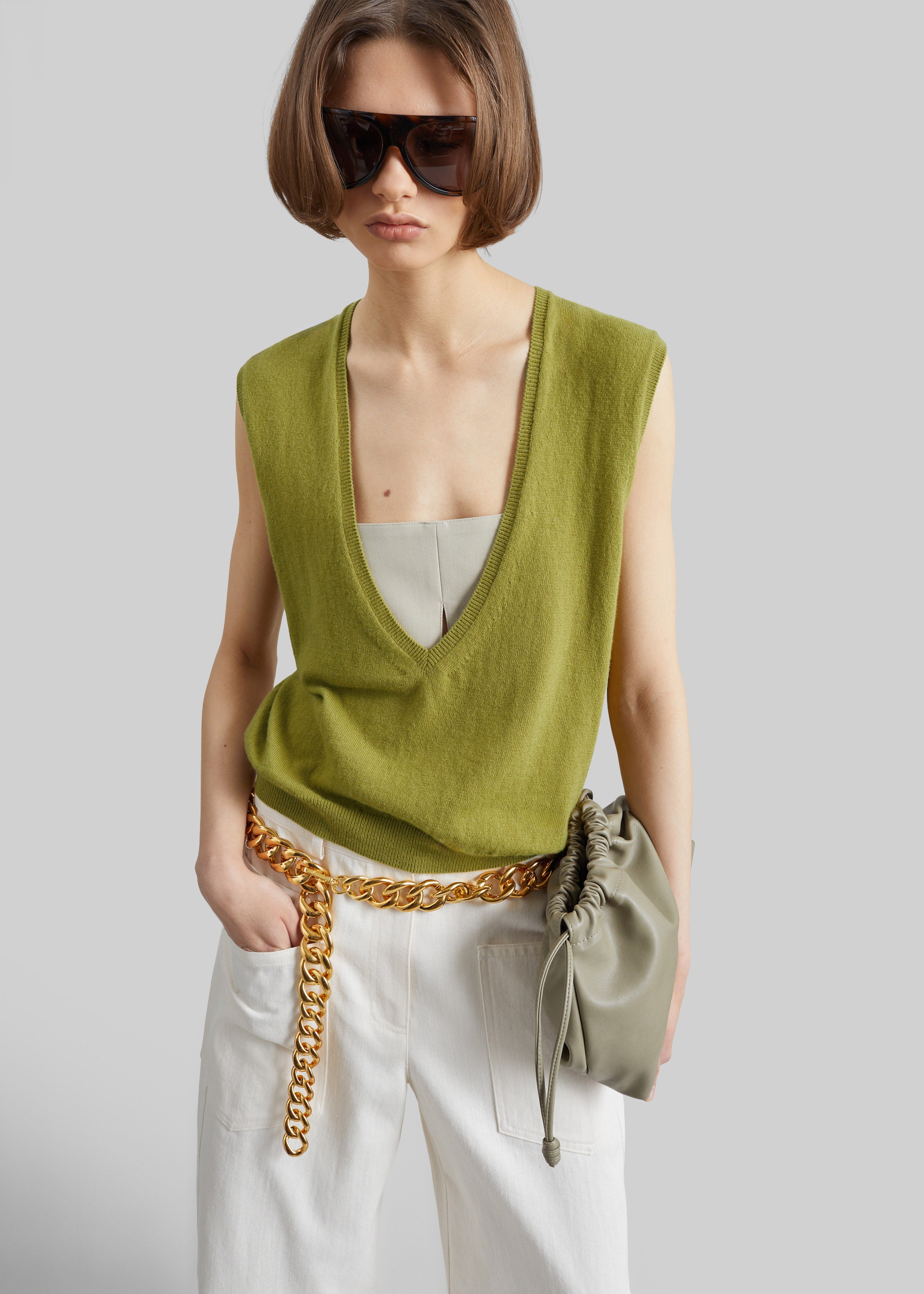 Lizan Deep V Neck Knit Vest - Chartreuse