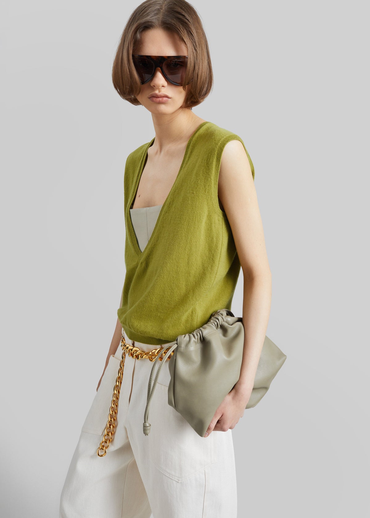 Lizan Deep V Neck Knit Vest - Chartreuse