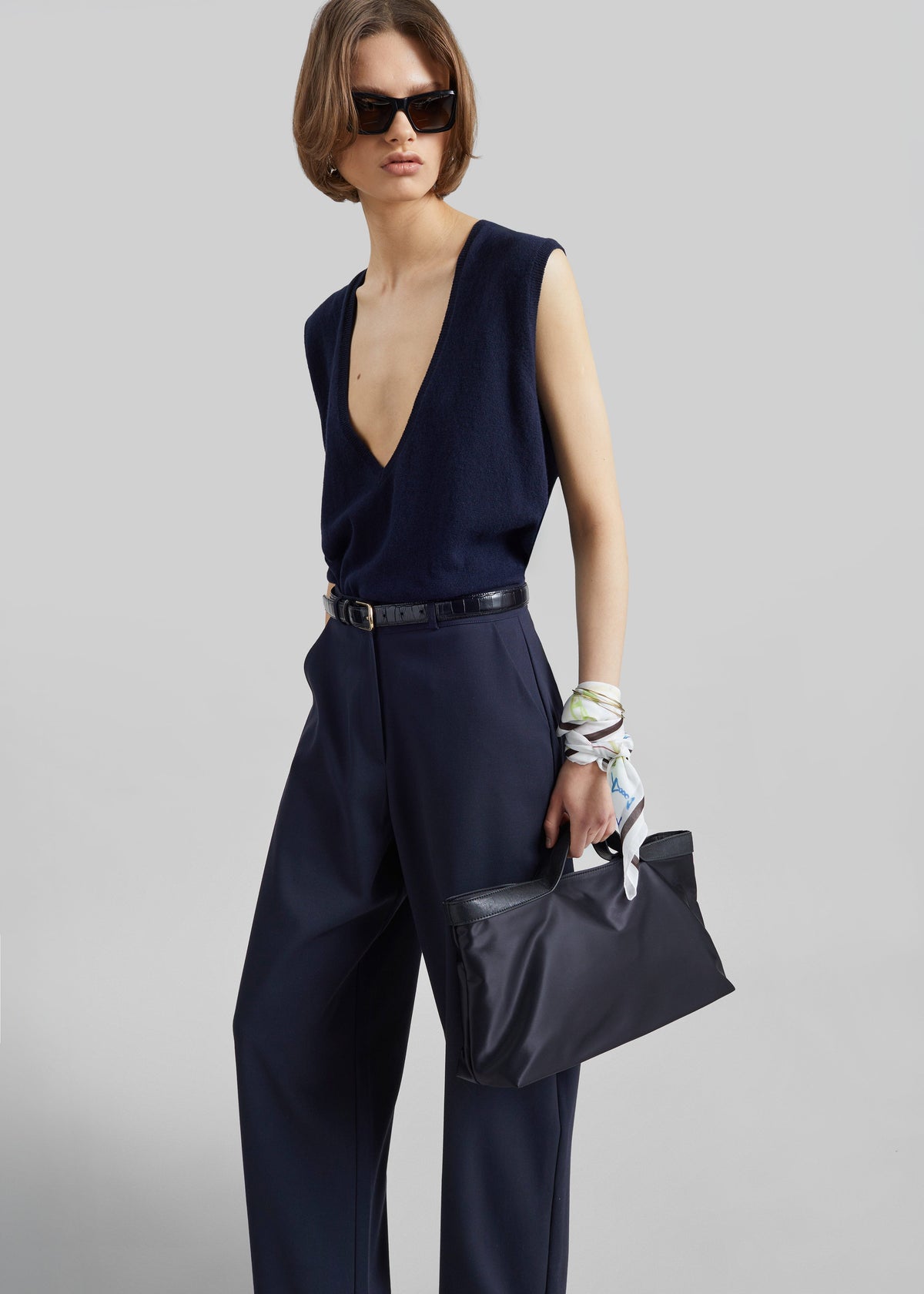 Lizan Deep V Neck Knit Vest - Dark Navy