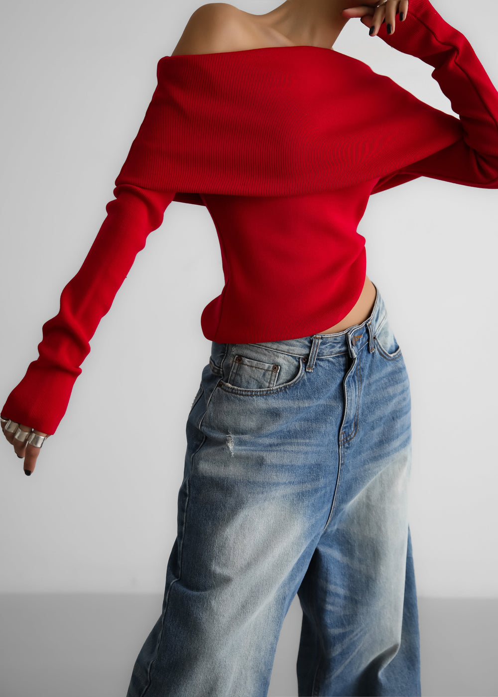 Lizzie Off The Shoulder Top - Red - 1