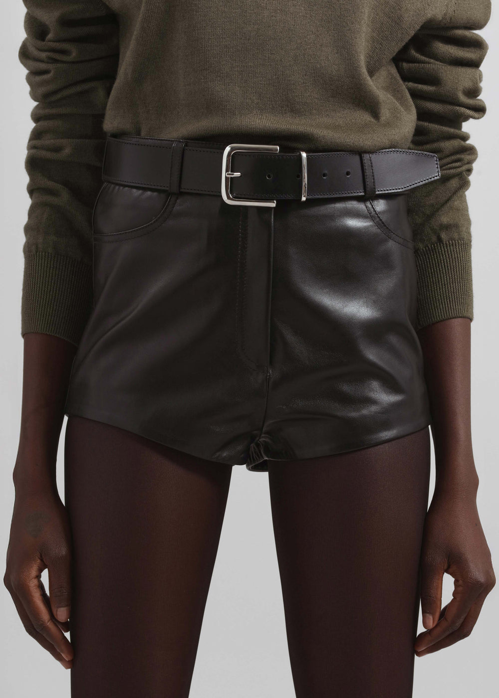Loen Leather Hot Pants - Black - 1