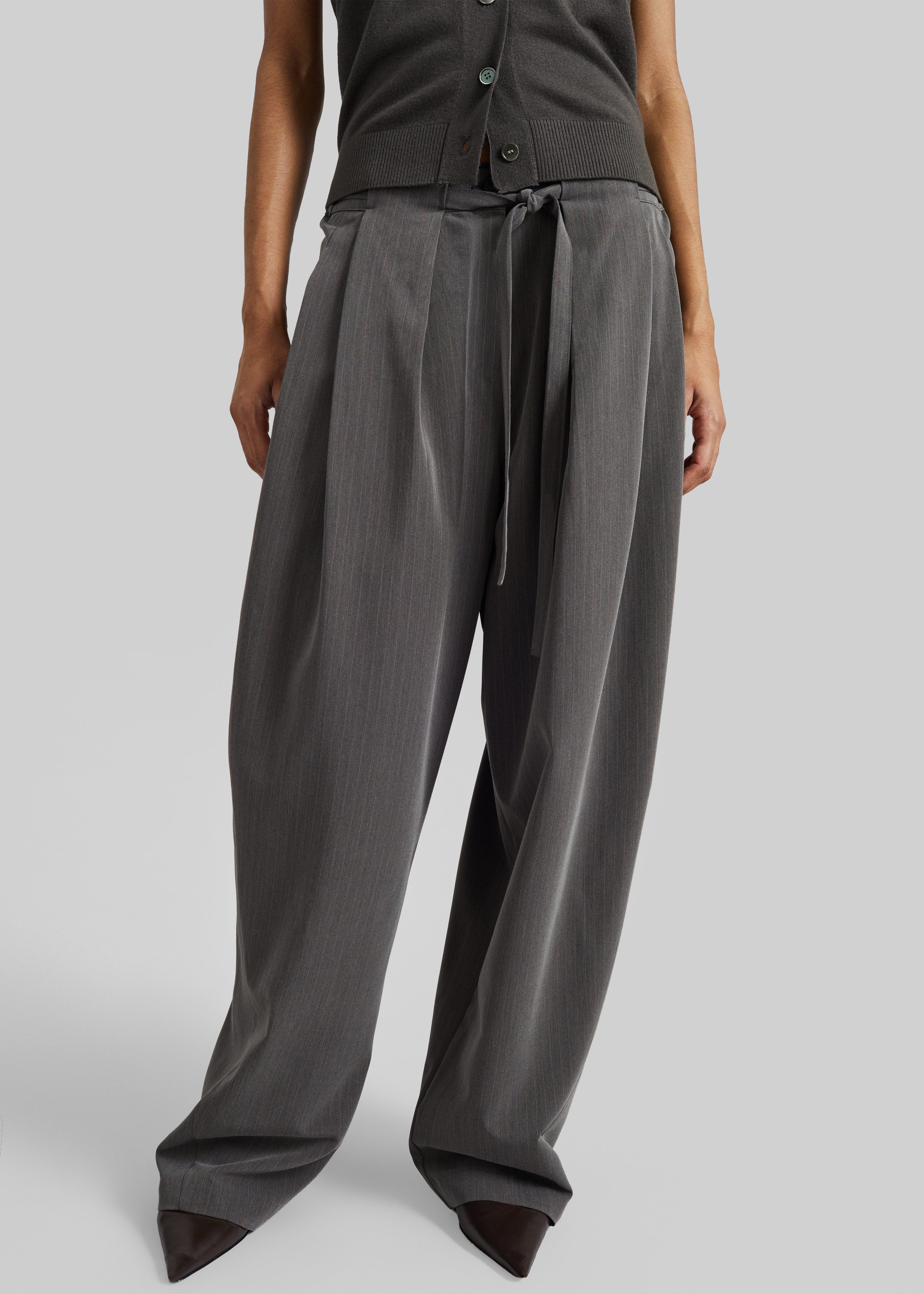 Loire Curved Pants - Charcoal Pinstripe - 2