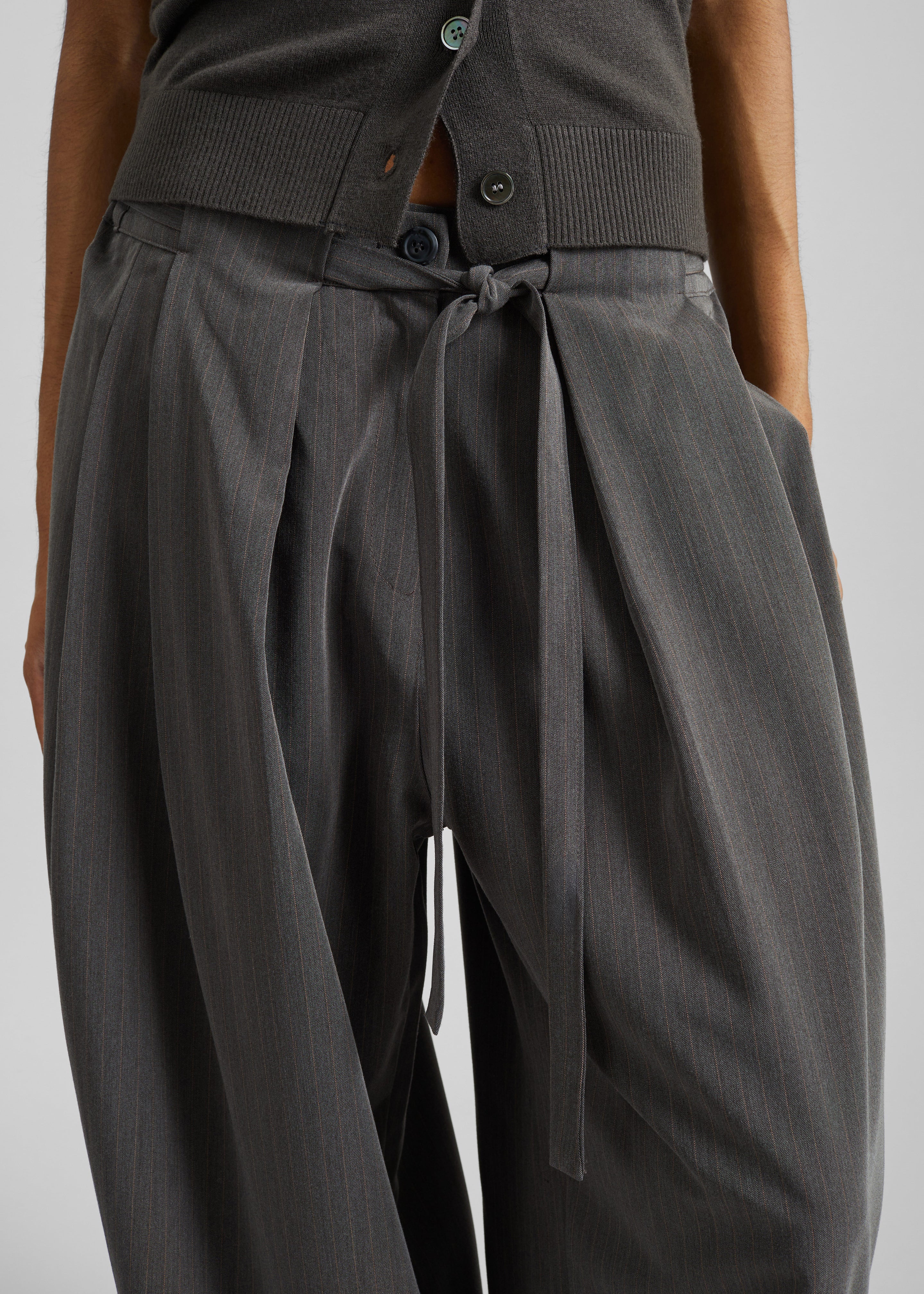 Loire Curved Pants - Charcoal Pinstripe - 3