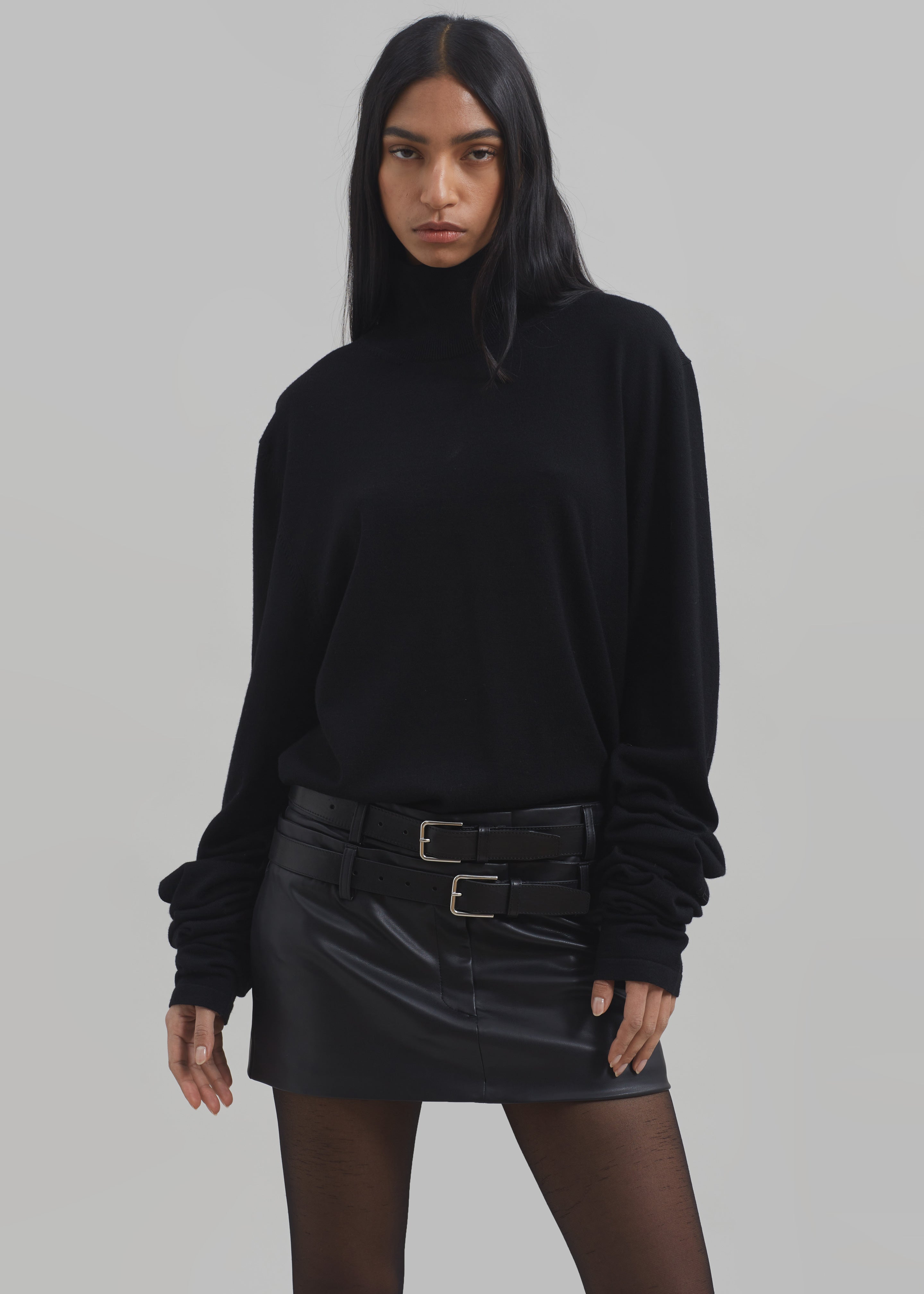 Lola Faux Leather Mini Skirt - Black - 3
