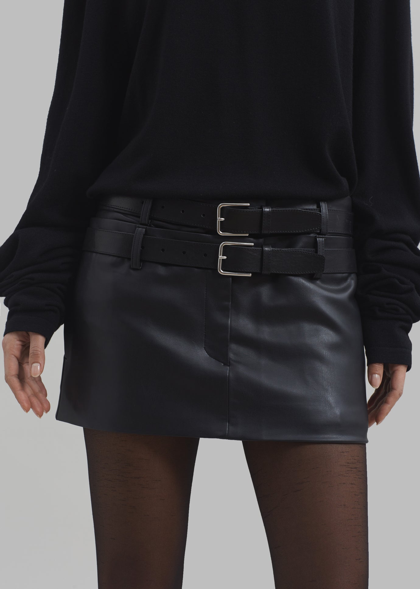 Lola Faux Leather Mini Skirt - Black - 1