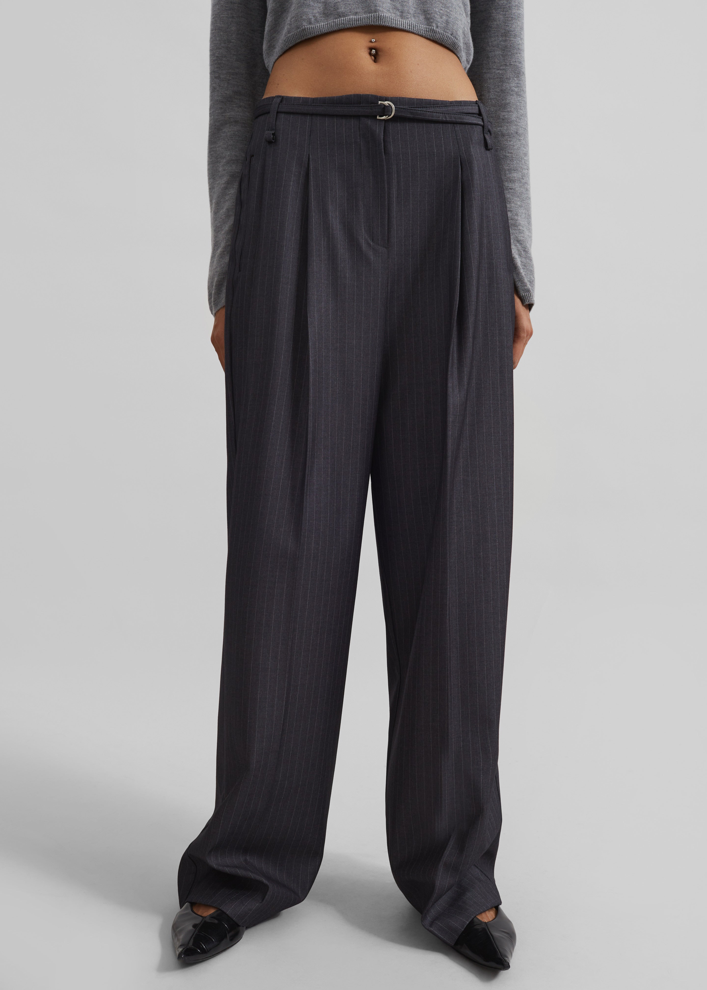 Loma Pintuck Trousers - Charcoal/White Pinstripe - 3