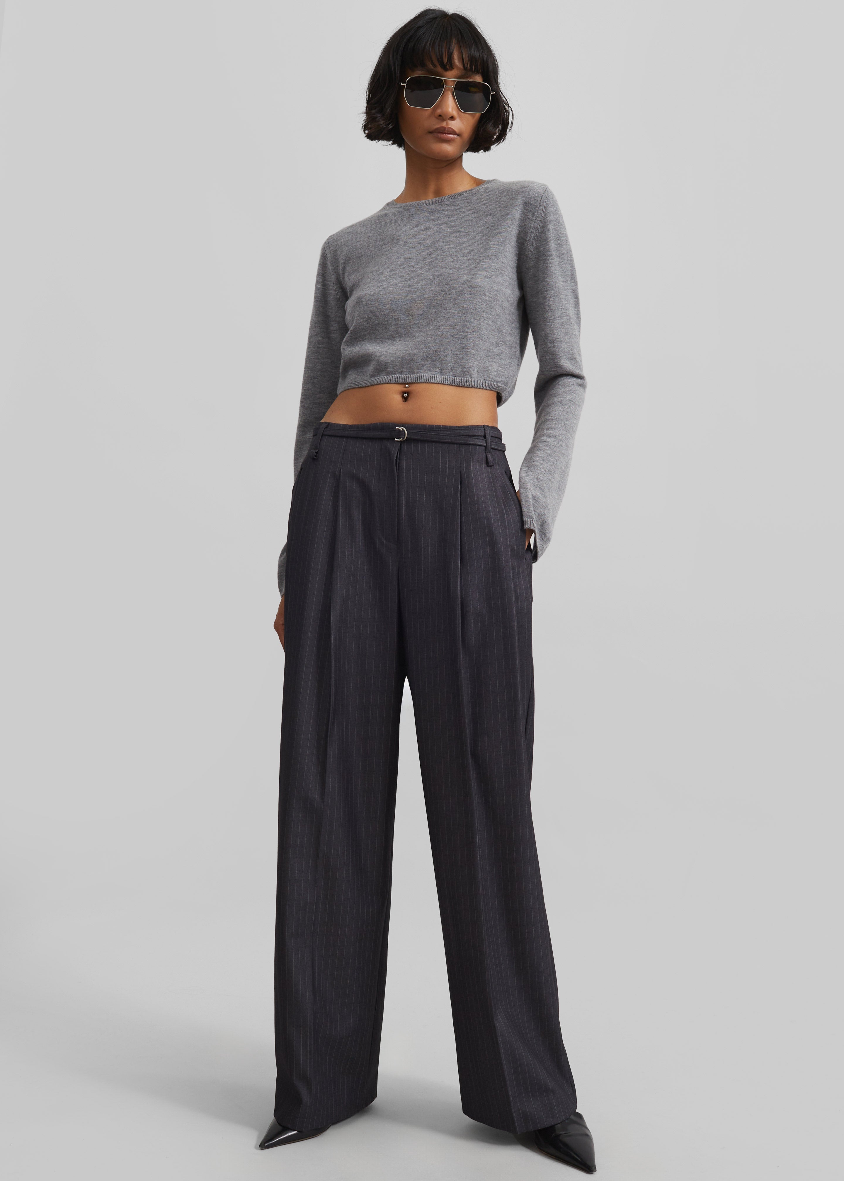 Loma Pintuck Trousers - Charcoal/White Pinstripe - 1