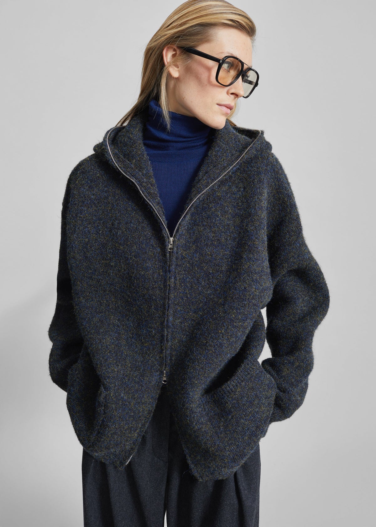 Lonrai Knit Hooded Cardigan - Charcoal Melange
