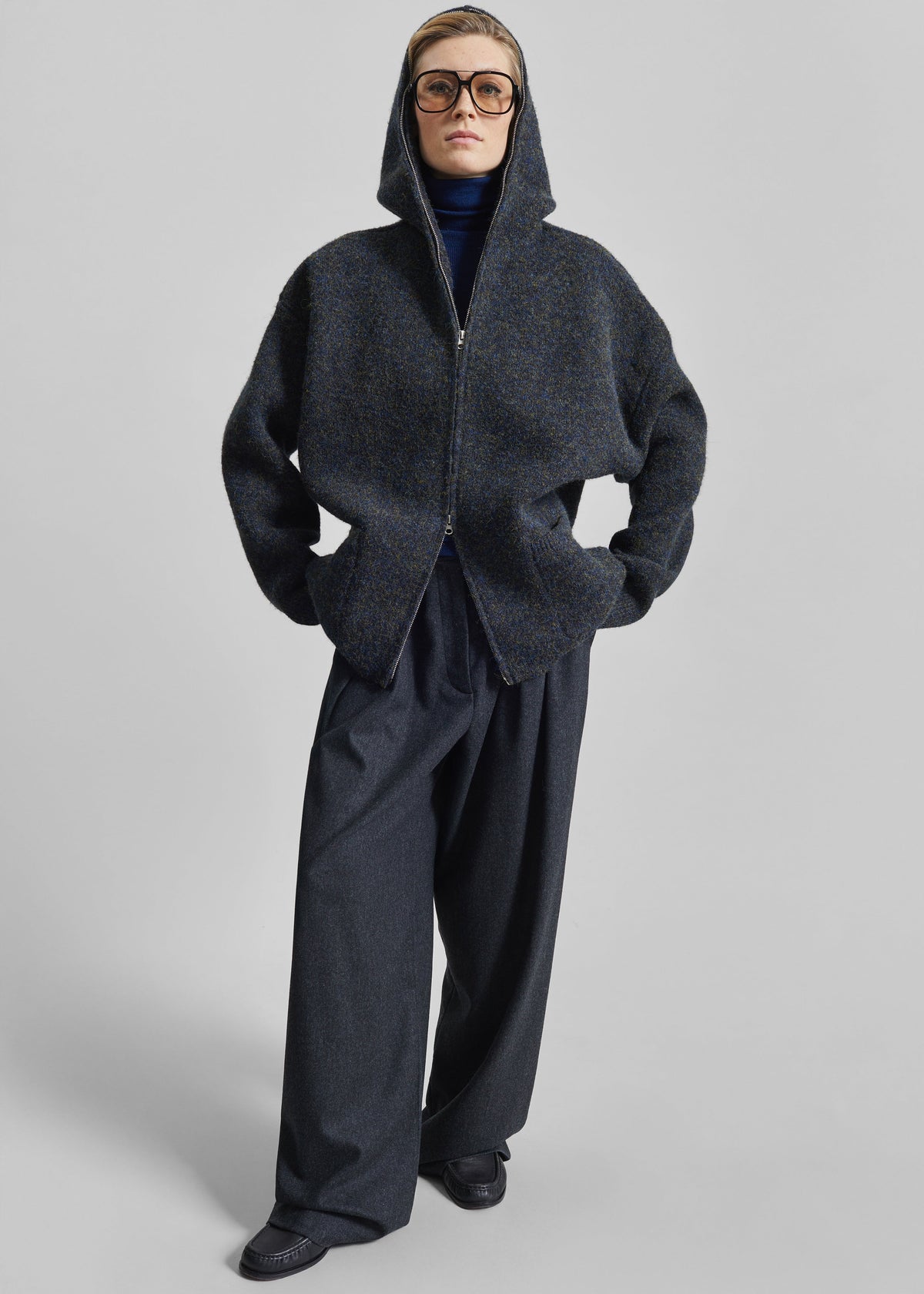 Lonrai Knit Hooded Cardigan - Charcoal Melange
