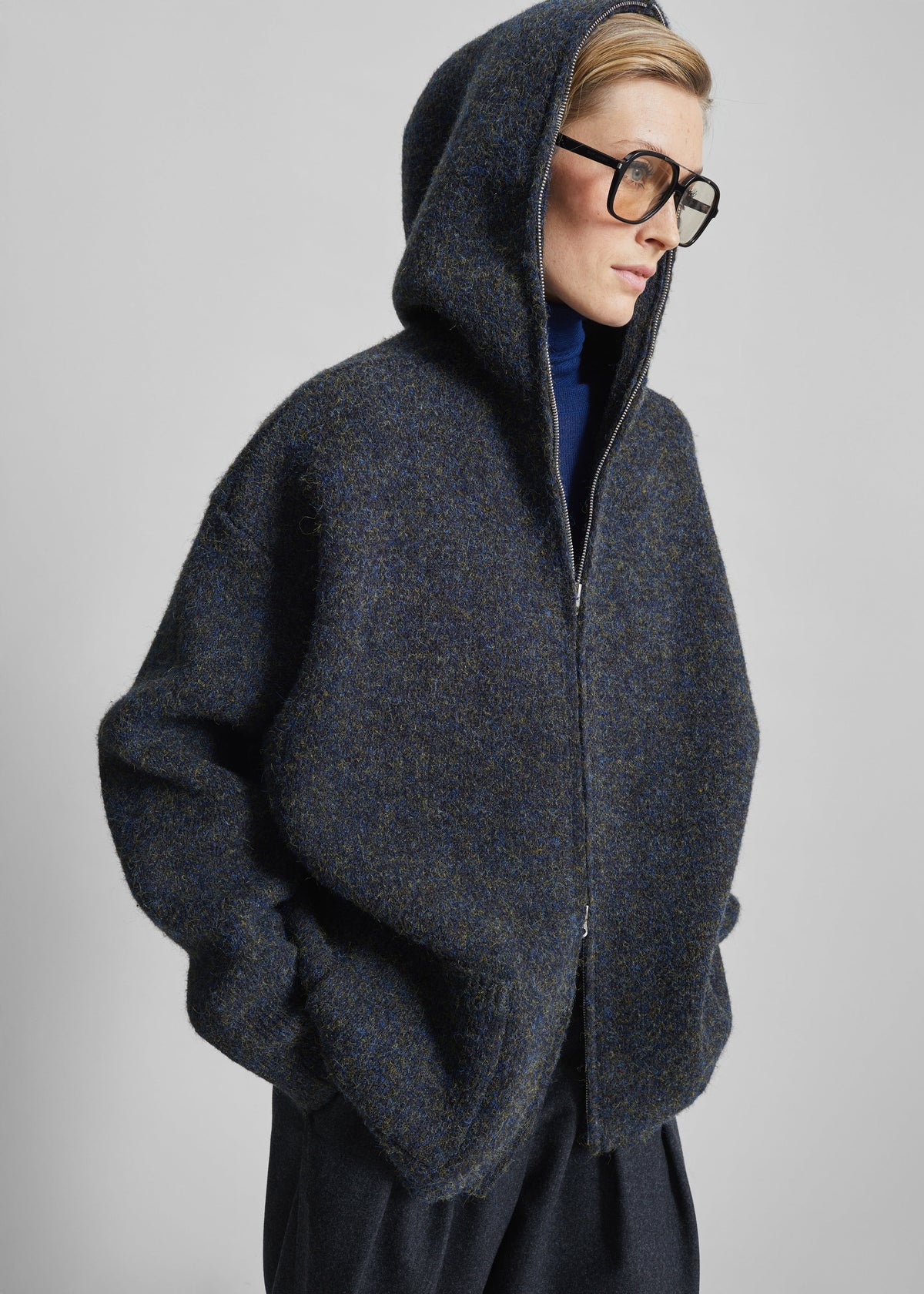 Lonrai Knit Hooded Cardigan - Charcoal Melange