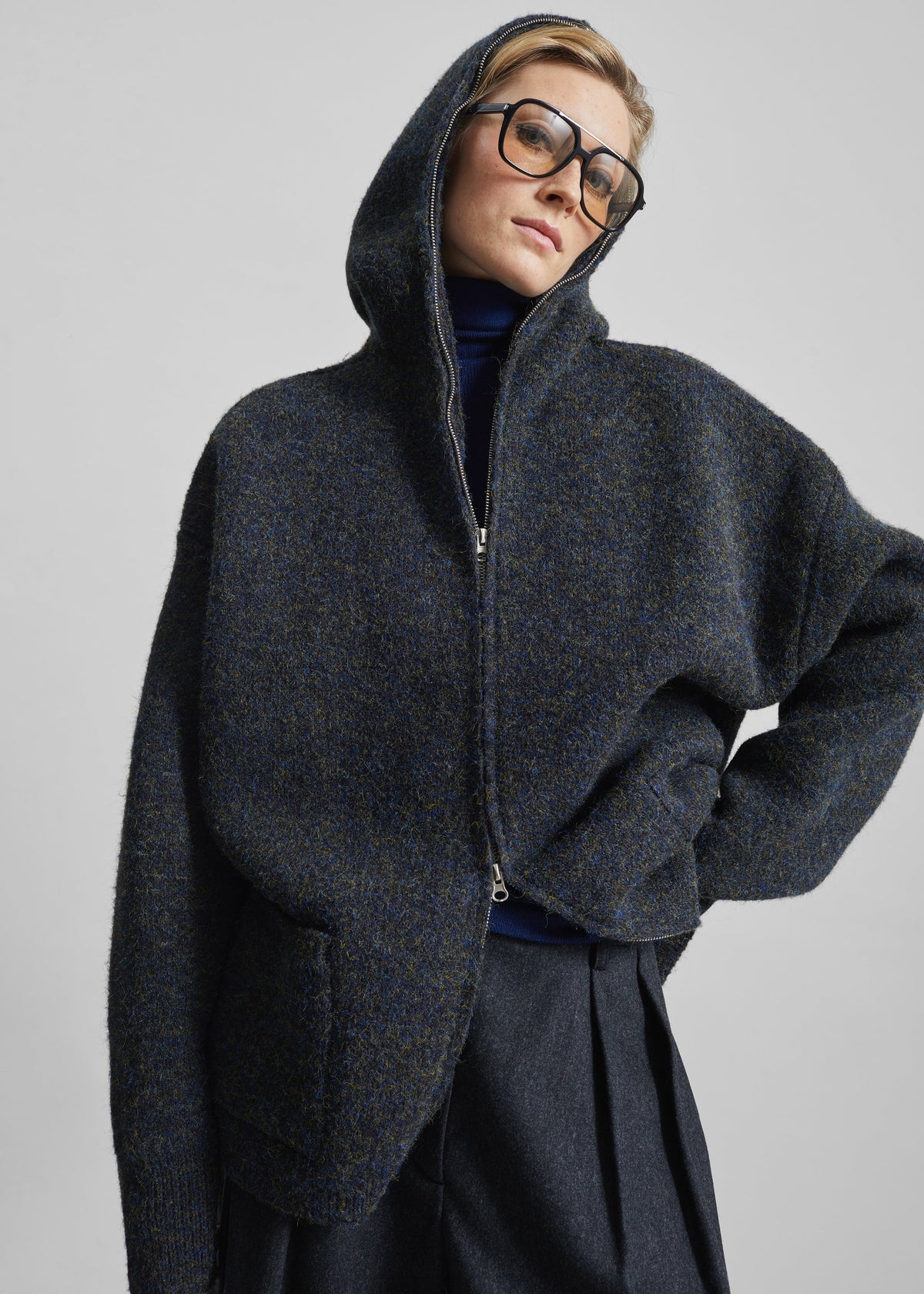 Lonrai Knit Hooded Cardigan - Charcoal Melange