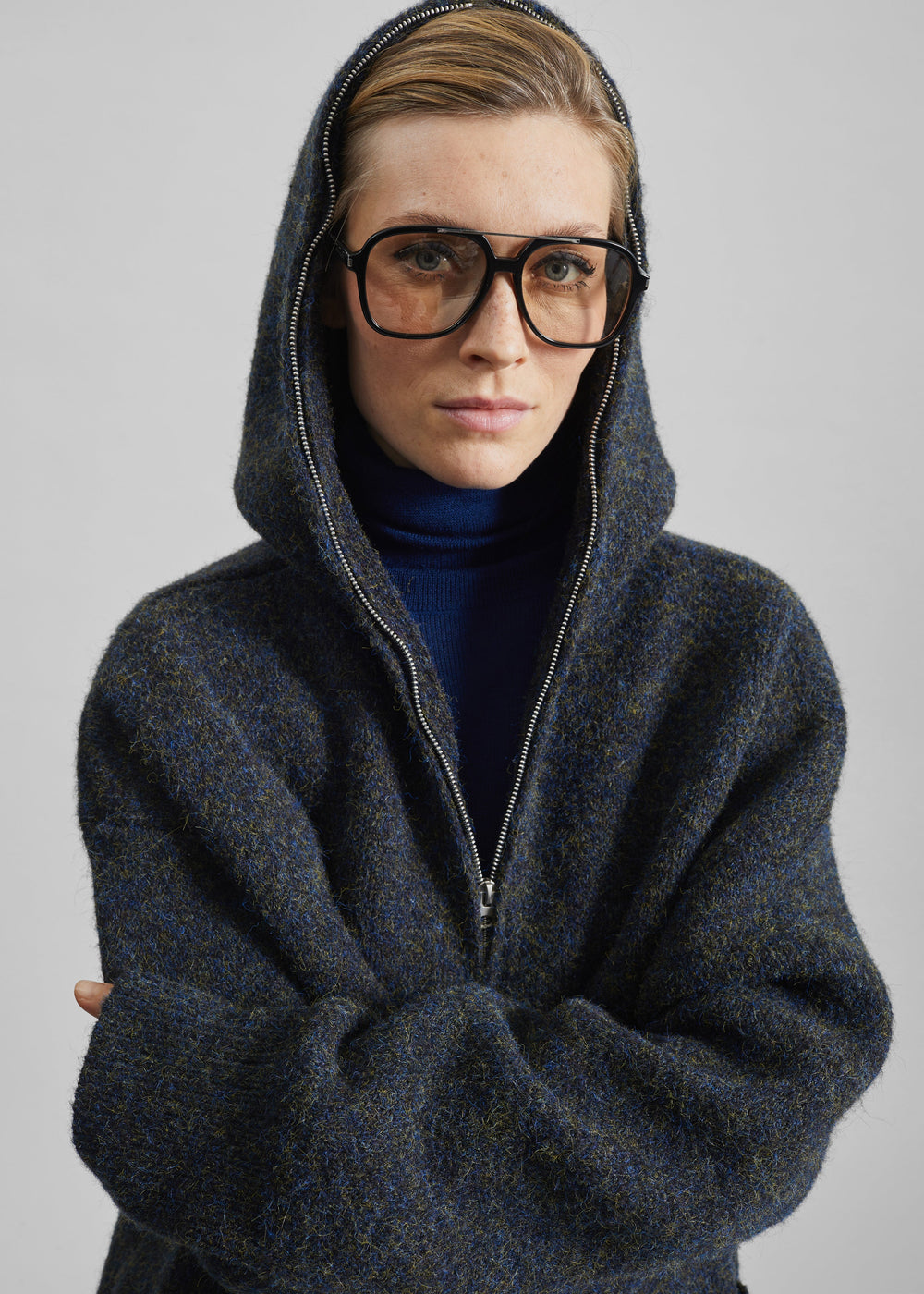 Lonrai Knit Hooded Cardigan - Charcoal Melange - 1