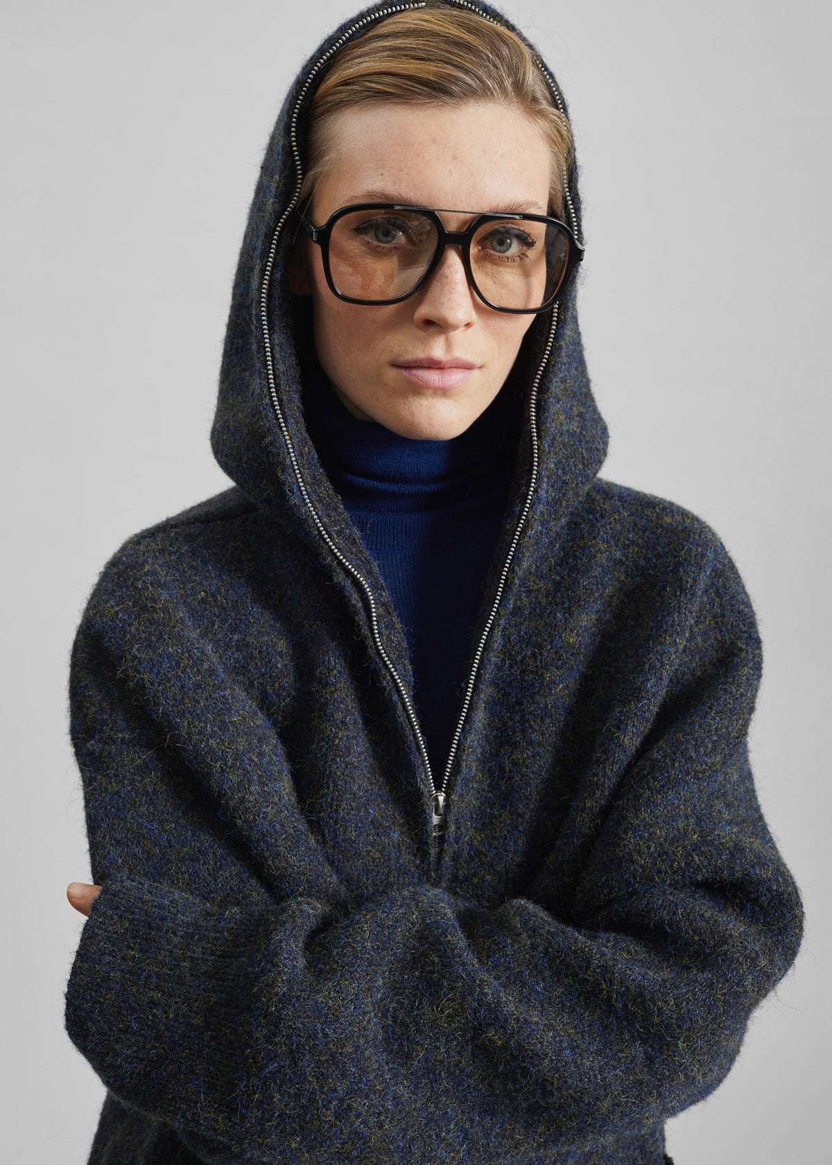 Lonrai Knit Hooded Cardigan - Charcoal Melange