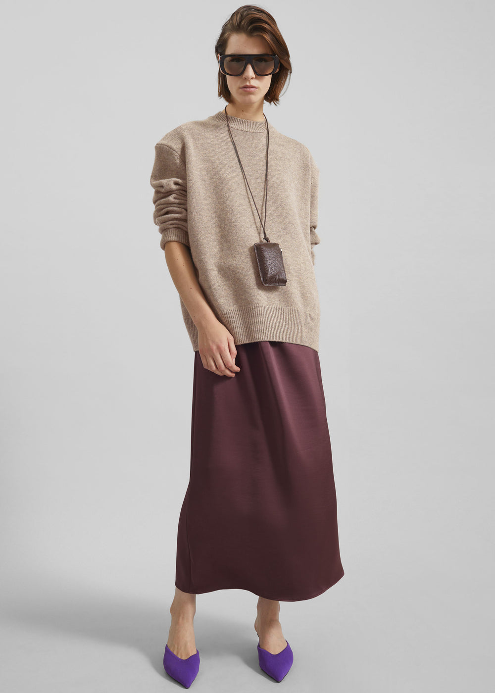 Loray Satin Midi Skirt - Burgundy