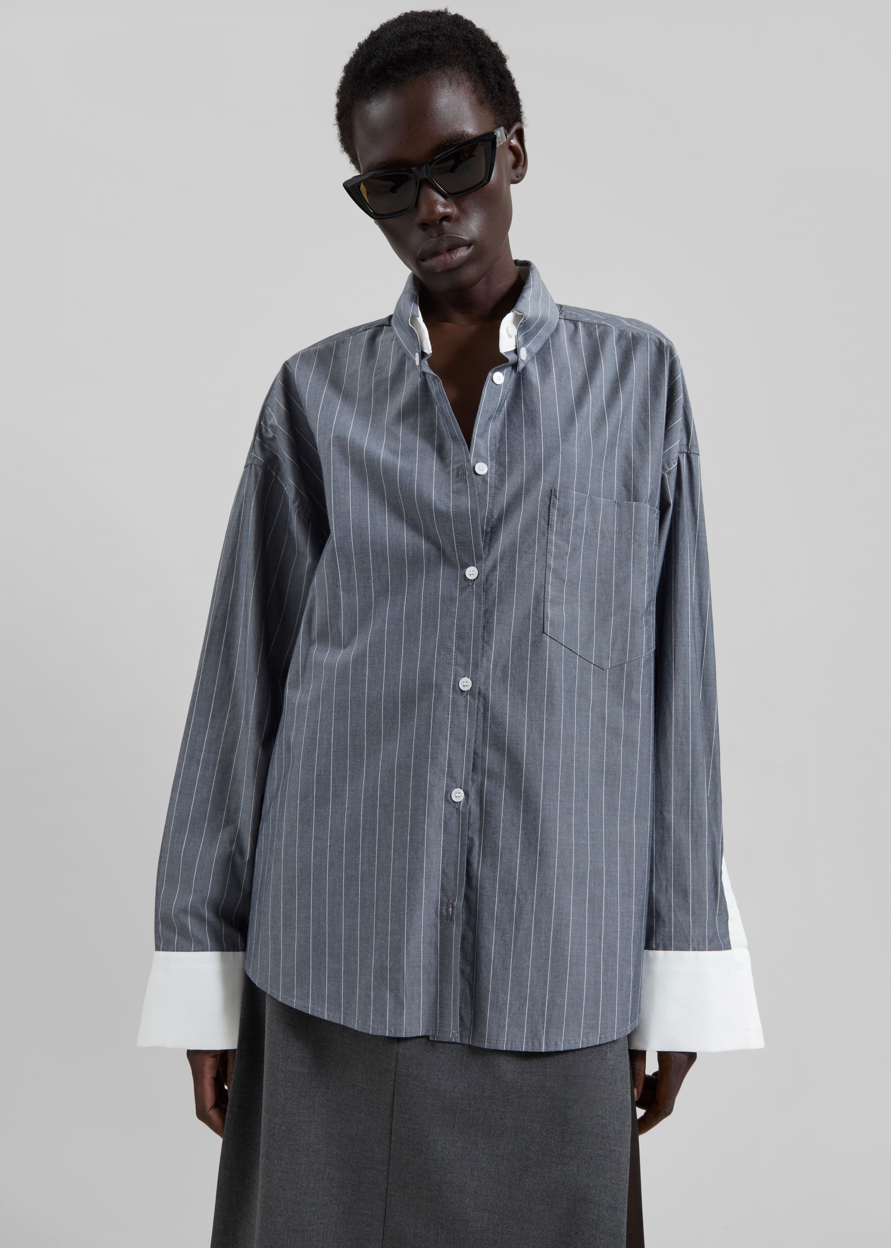 Lorna Shirt - Grey/White Pinstripe – The Frankie Shop Europe