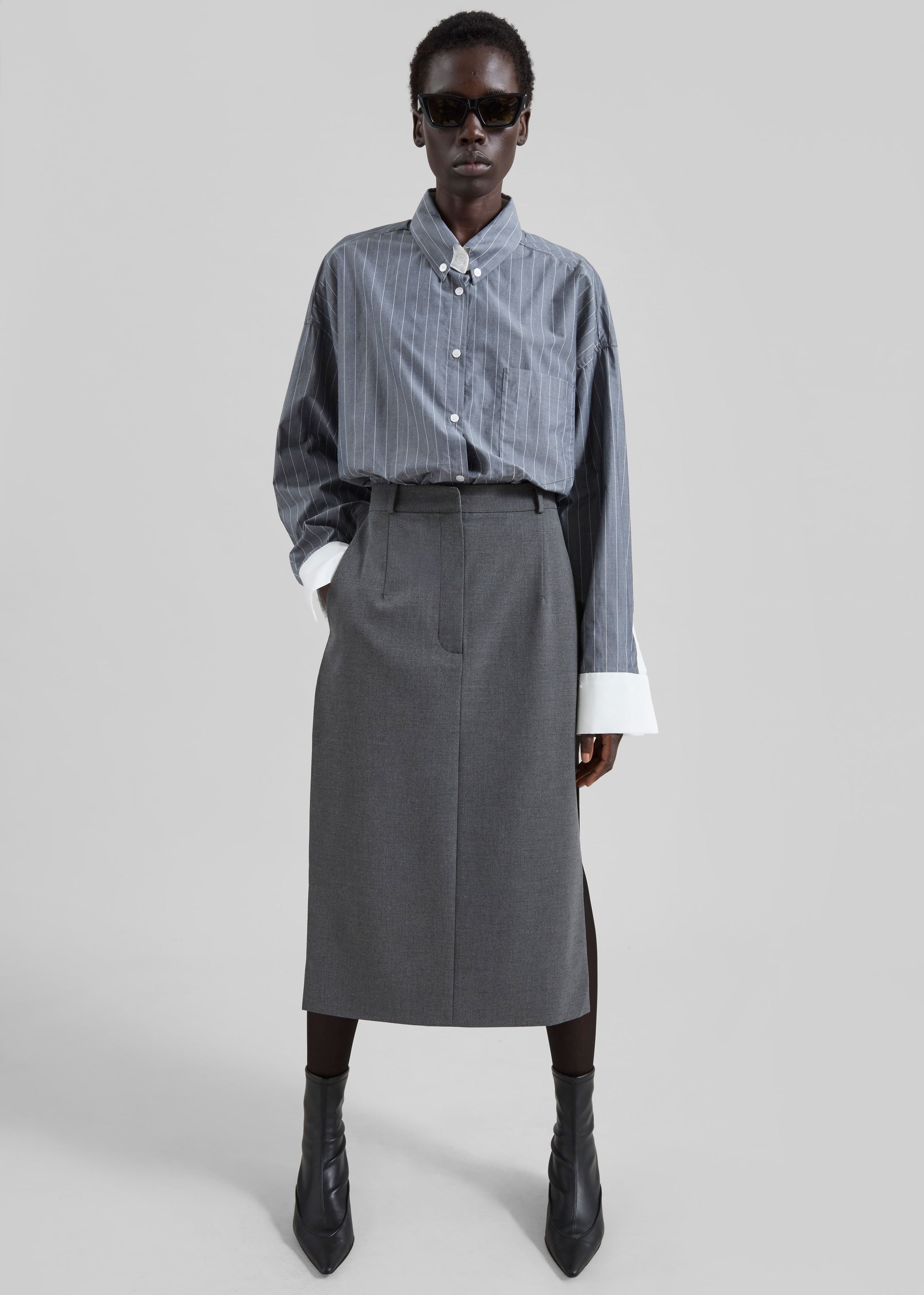 Shop the look image for Lorna Shirt - Grey/White Pinstripe