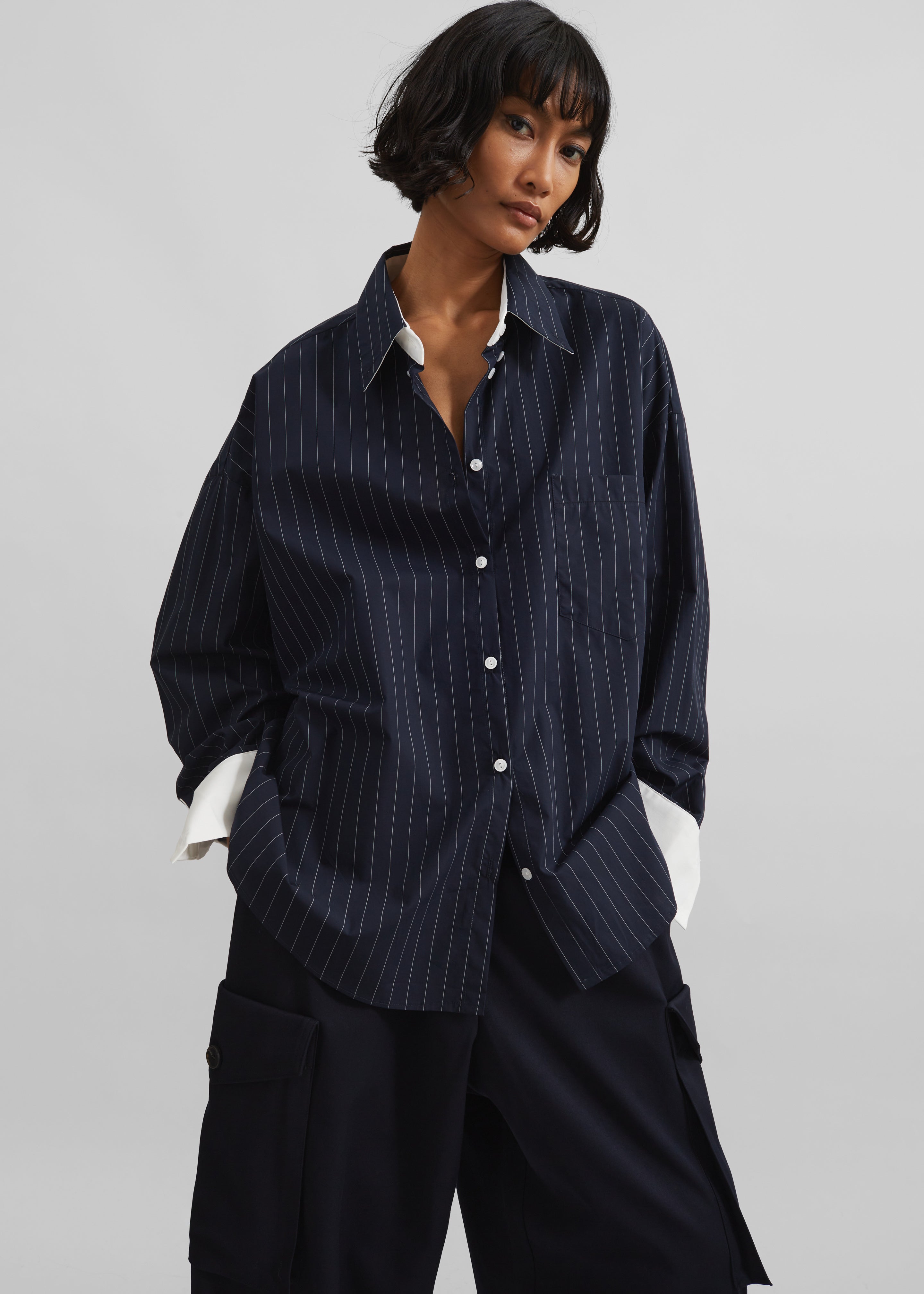 Lorna Shirt - Navy/White Pinstripe - 1