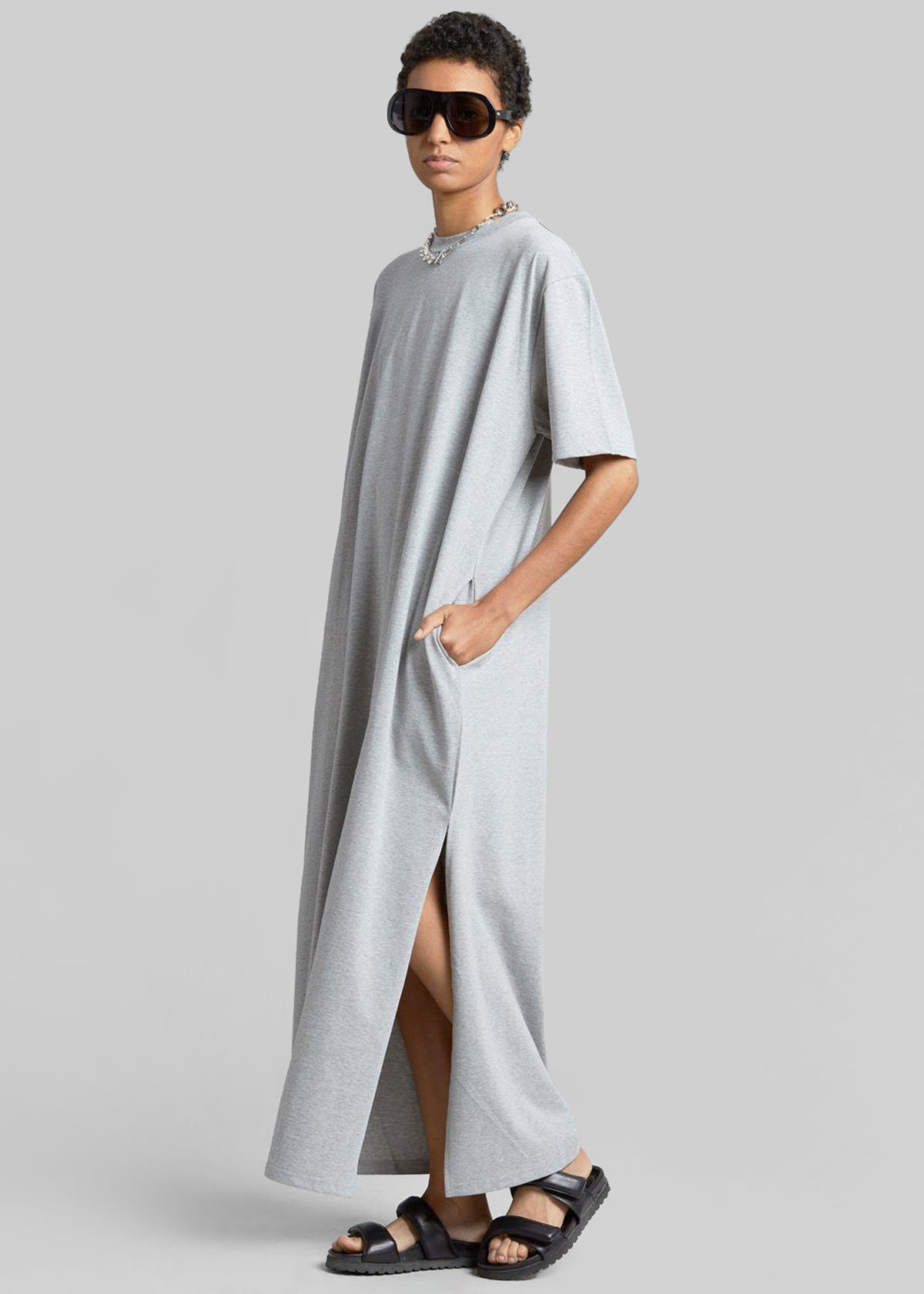Lou Oversized Tee Dress - Heather Grey - 3