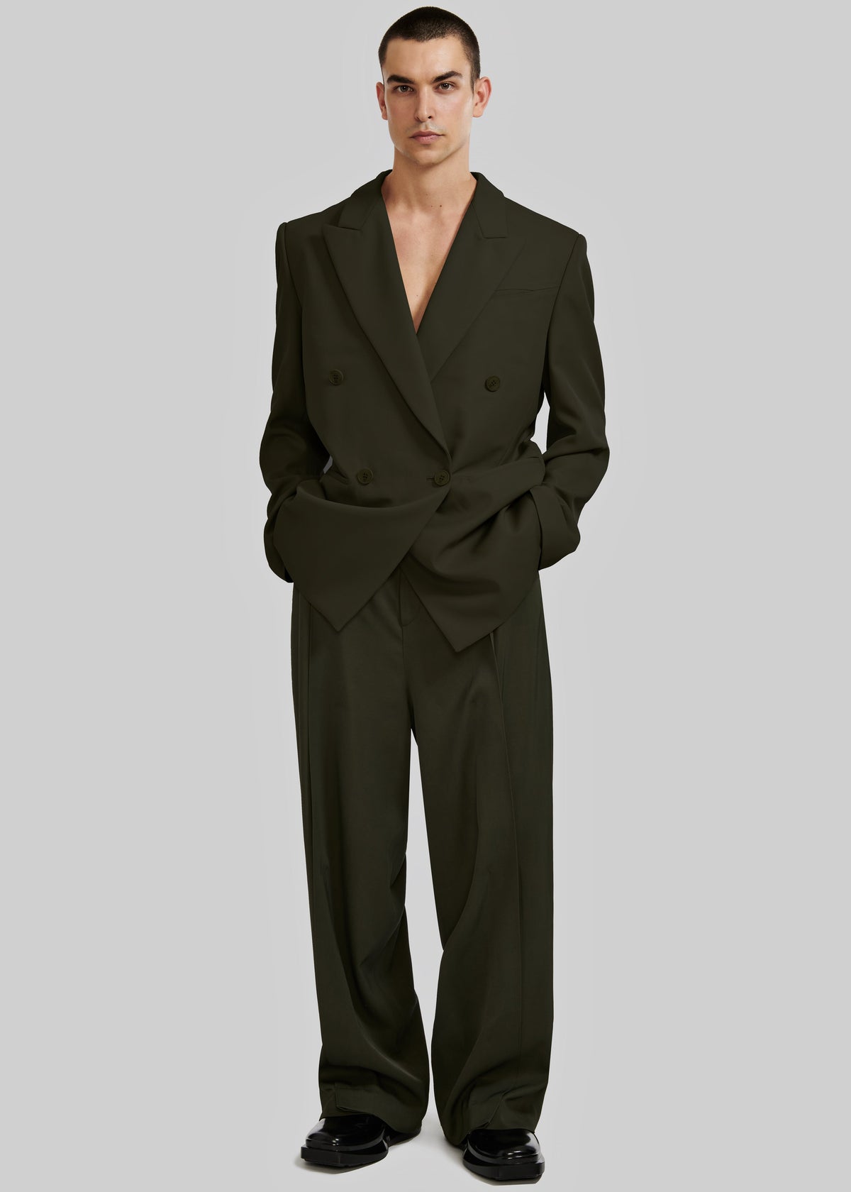 Louis Gabriel Nouchi Double Breasted Jacket With 4 Buttons - Army - 3