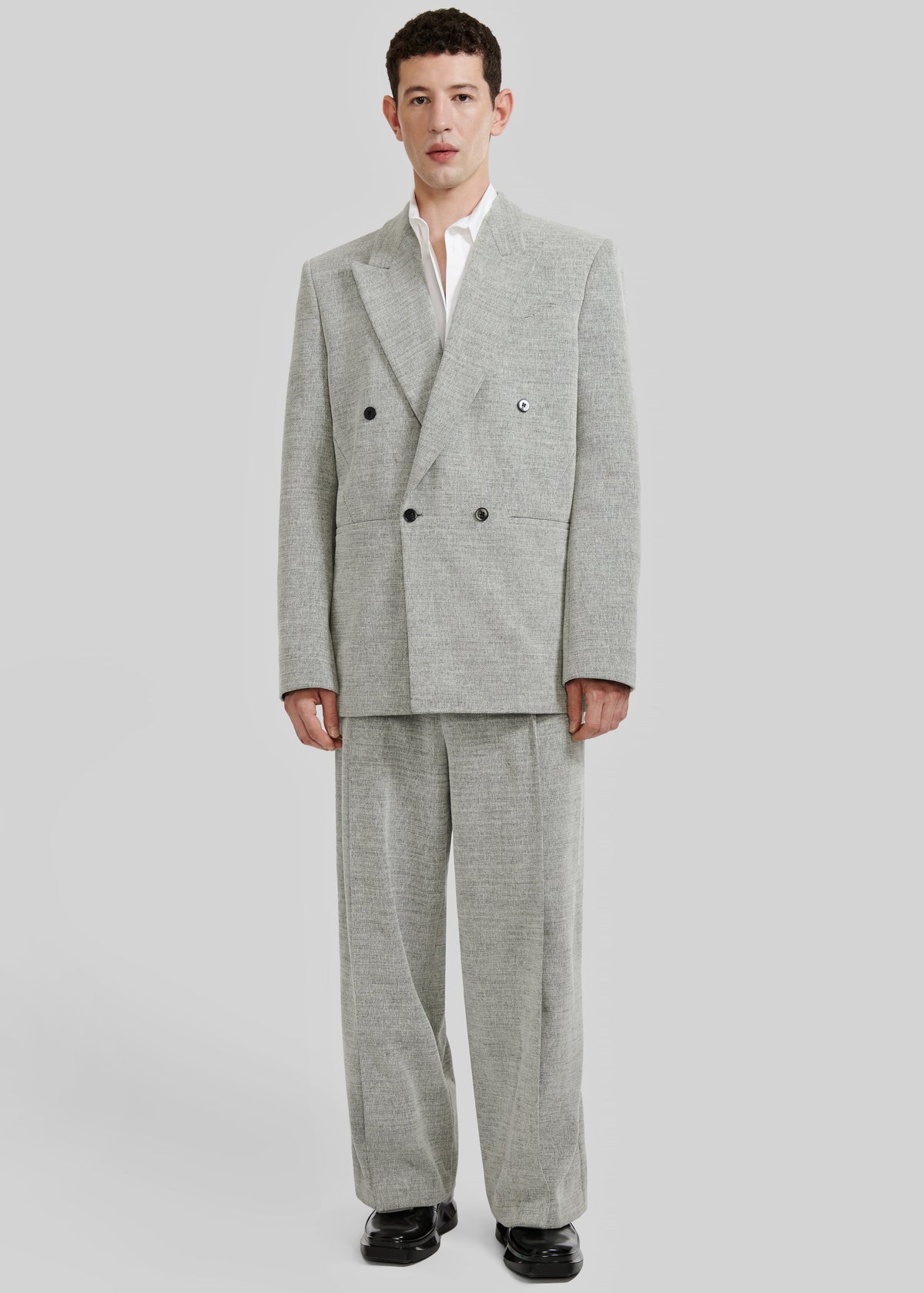 Louis Gabriel Nouchi Double Breasted Jacket With 4 Buttons - Grey Melange - 3