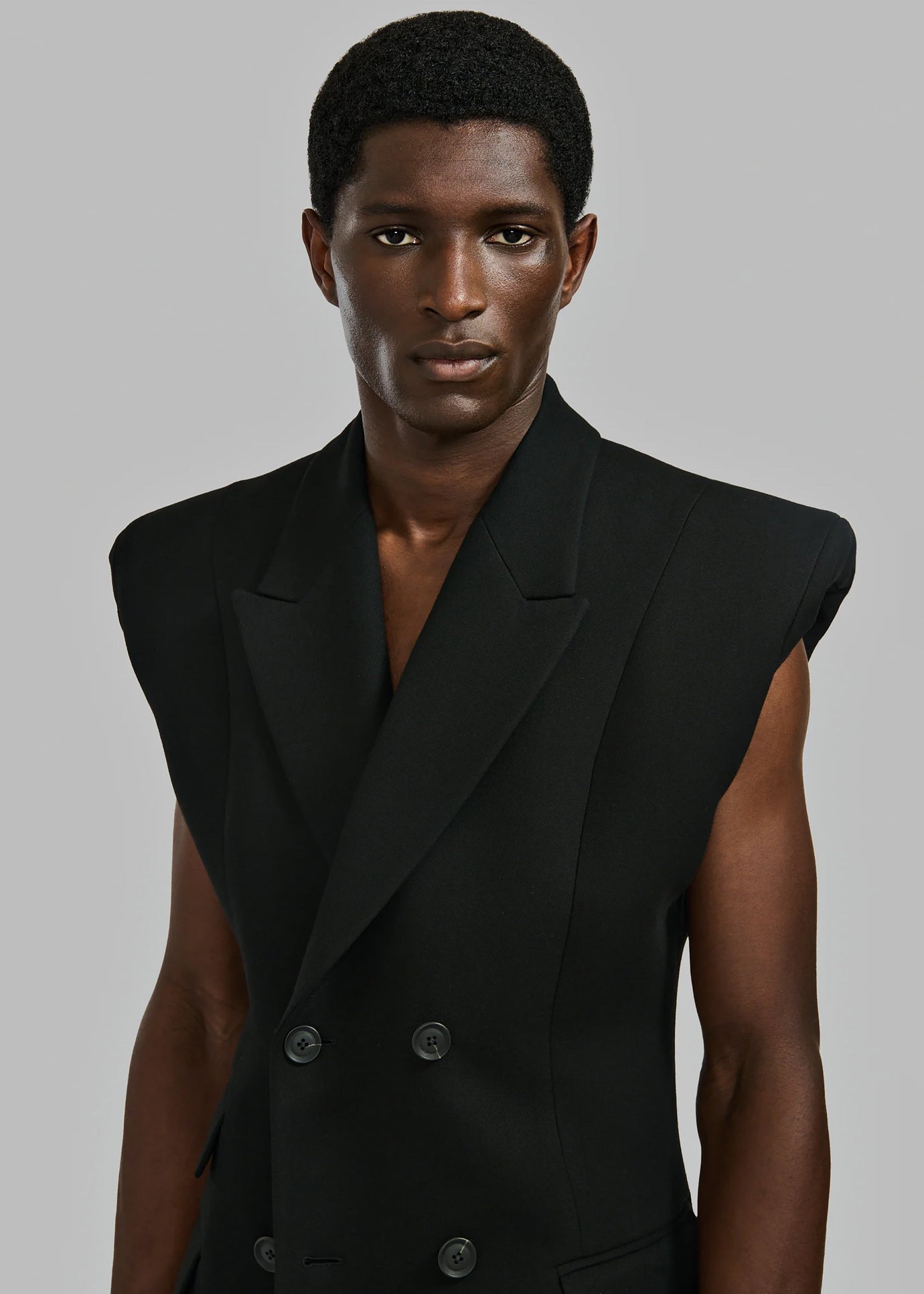 Louis Gabriel Nouchi Double Breasted Sleeveless Jacket - Black - 1