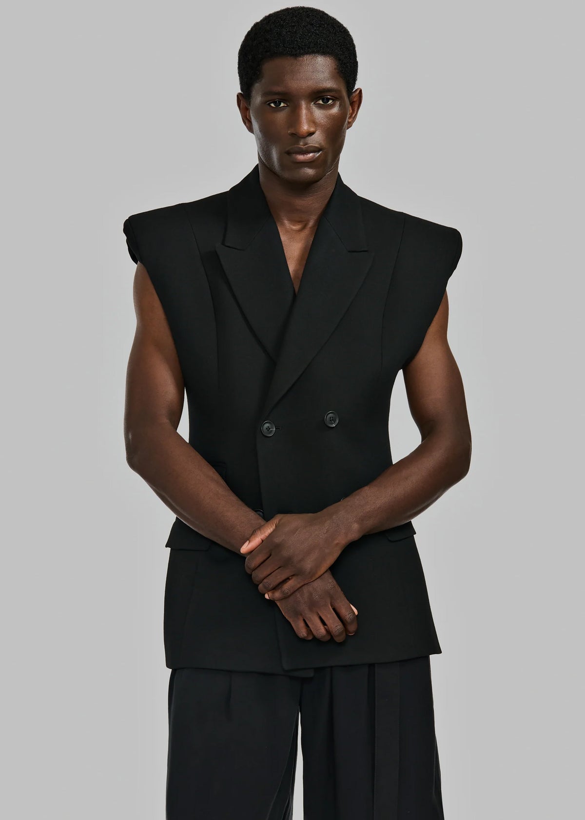 Louis Gabriel Nouchi Double Breasted Sleeveless Jacket - Black - 4